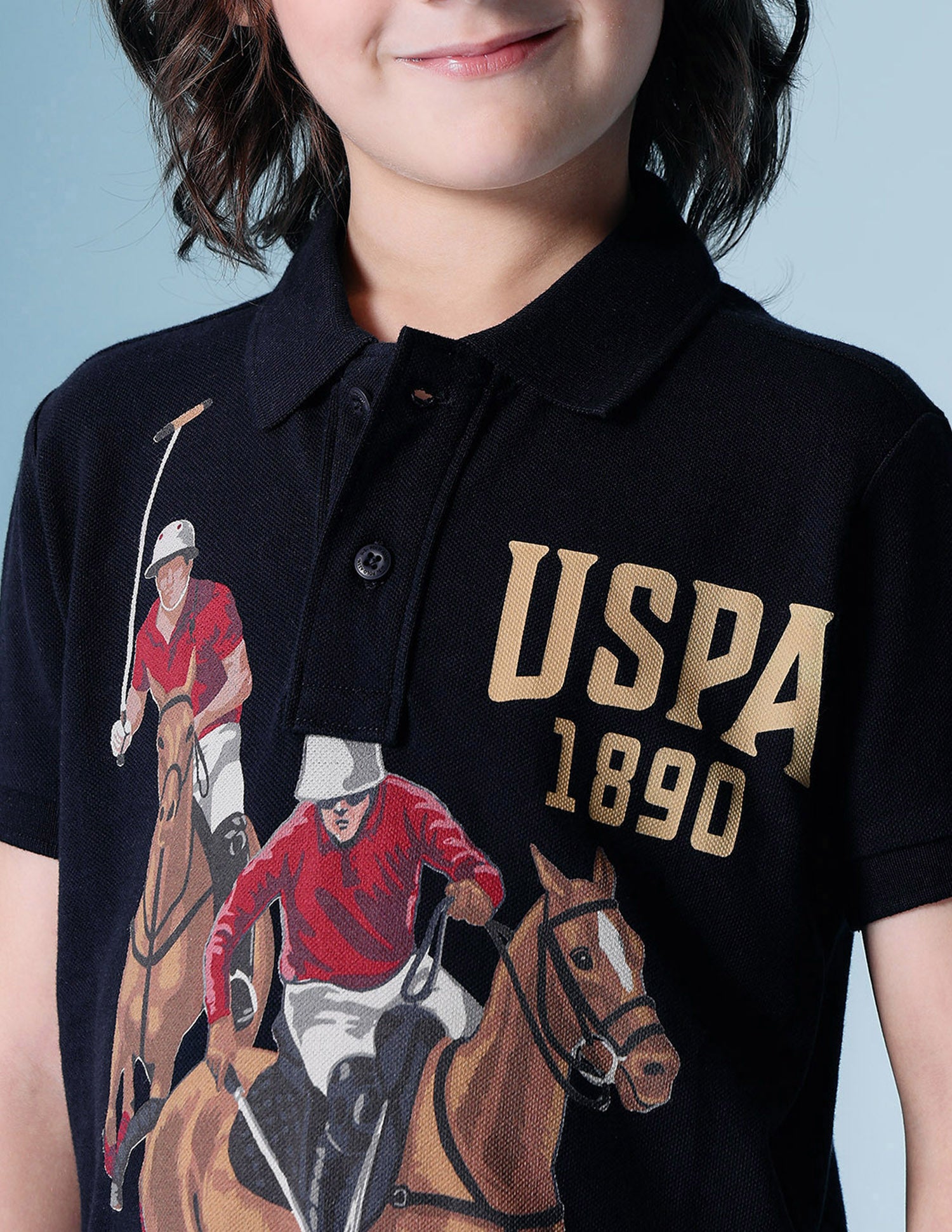Boys Brand Printed Pure Cotton Polo Shirt Navy - U.S. POLO ASSN. | Large