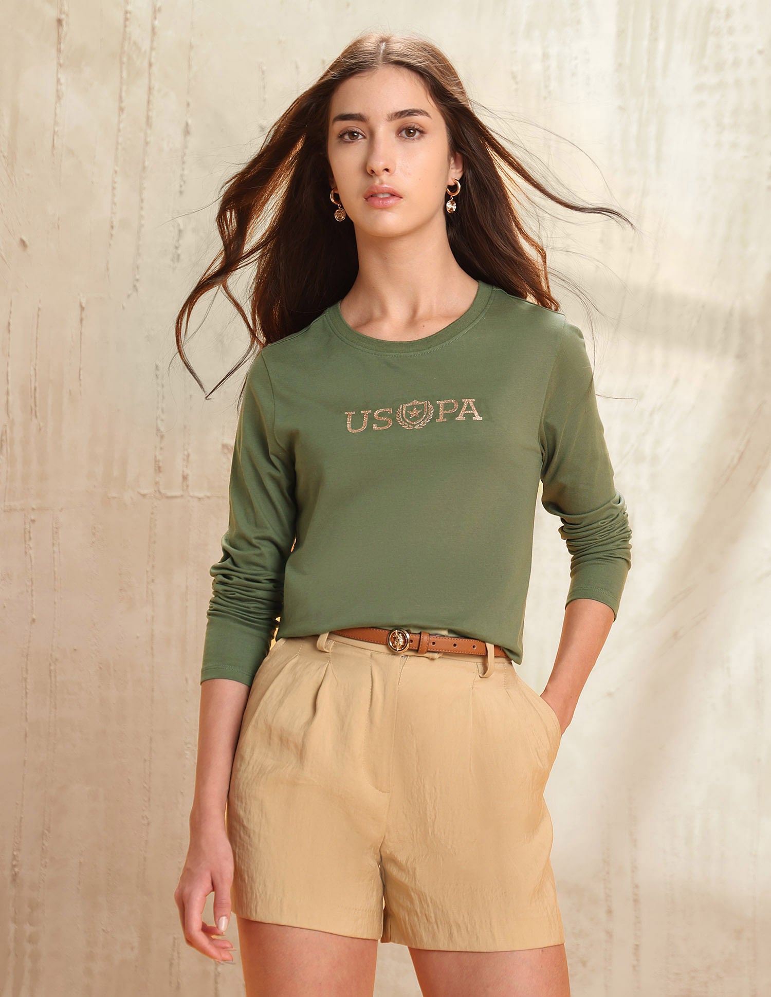 Brand Printed Regular Fit T-Shirt Light Olive - U.S. POLO ASSN. | Large