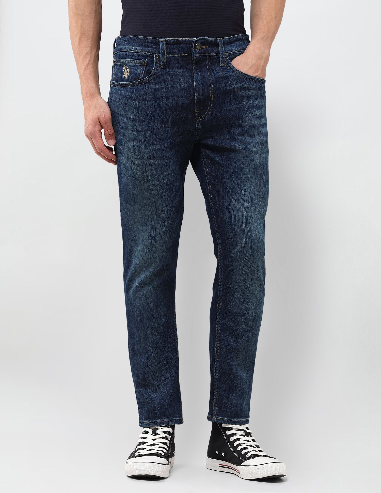 Cole Comfort Cropped Fit Blue Jeans Mid Blue - U.S. Polo Assn. India | Large