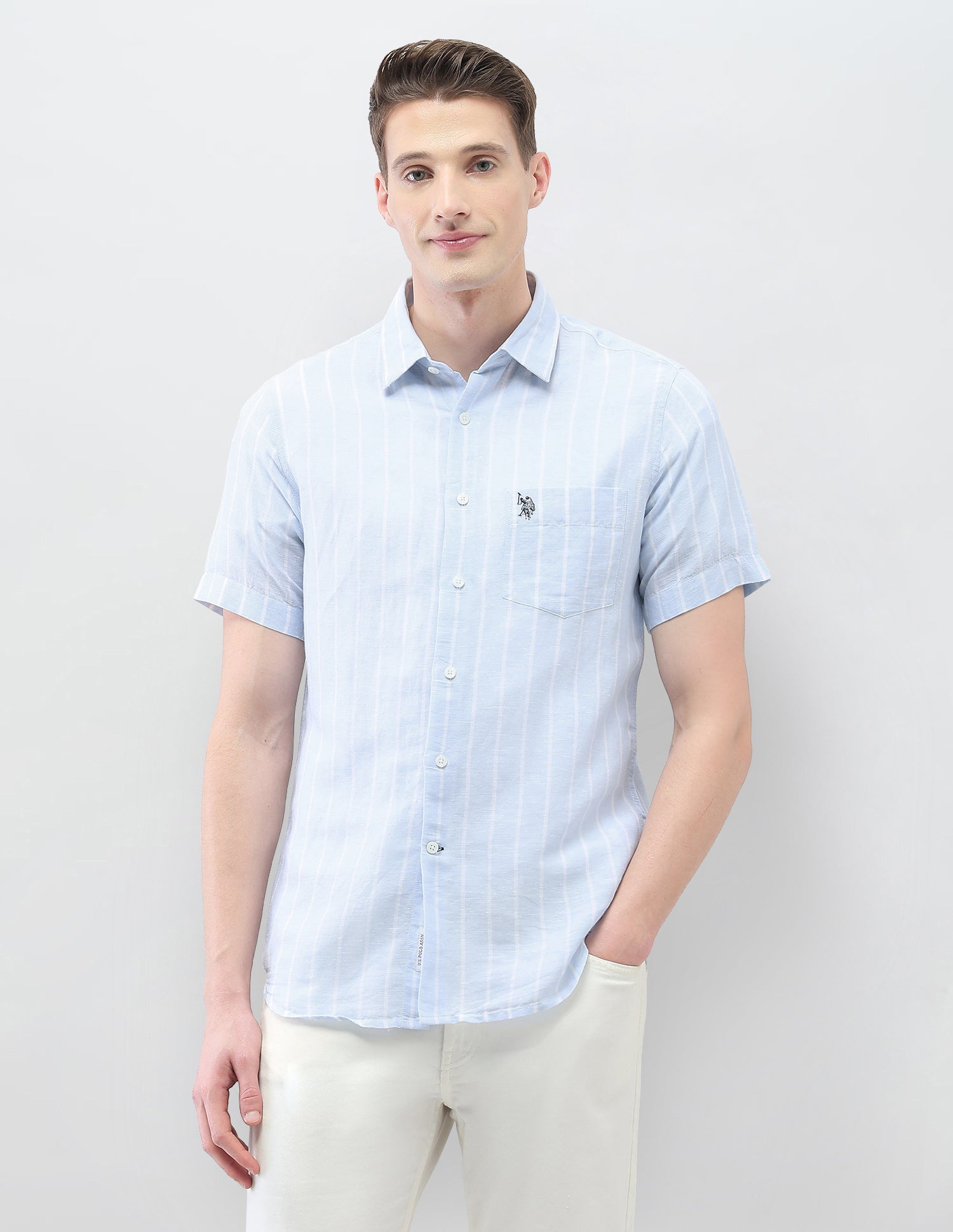 Vertical Striped Casa De Campo Shirt Light Blue - U.S. Polo Assn. India | Large