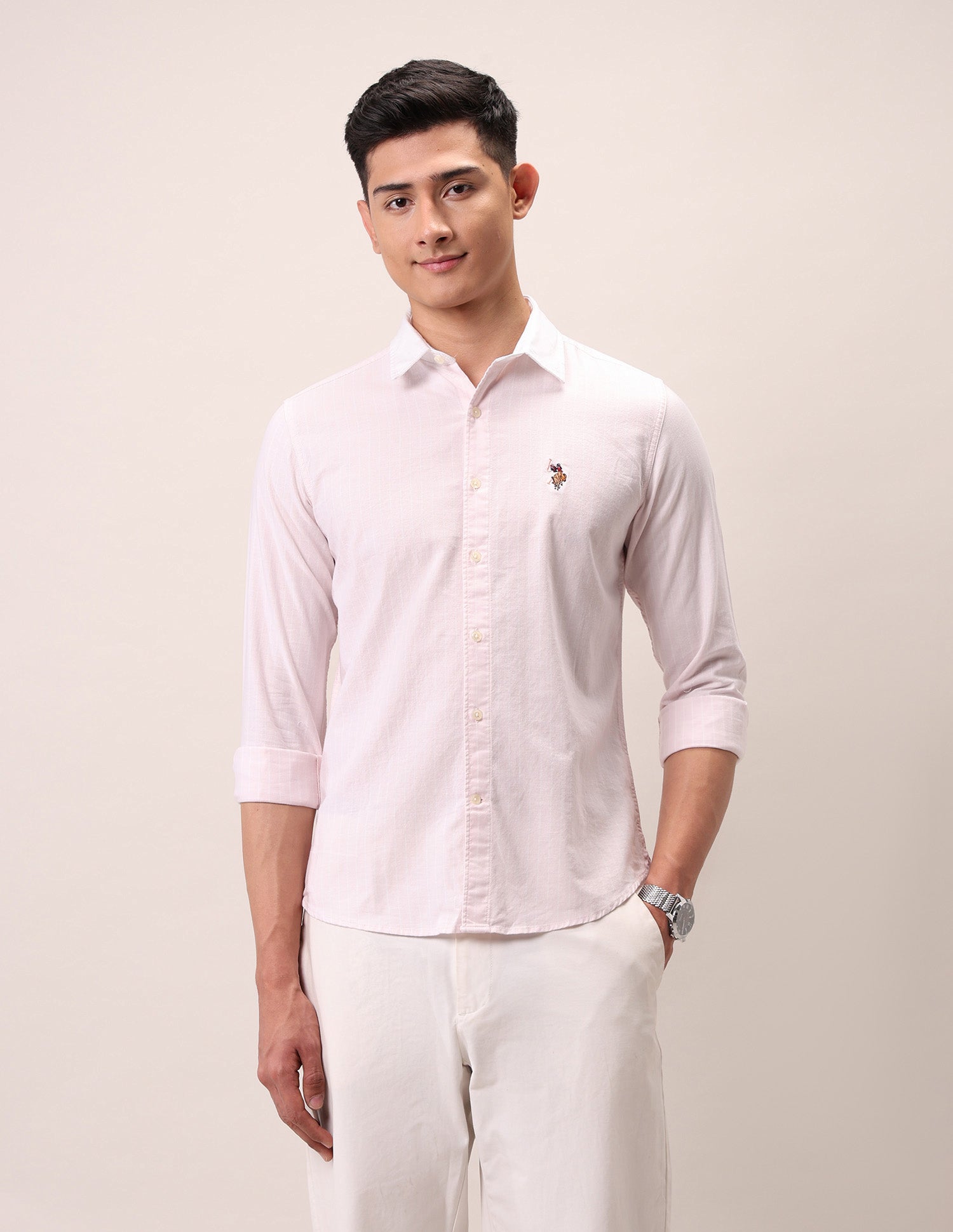 Vertical Striped Pure Cotton Shirt Pink - U.S. Polo Assn. India | Large
