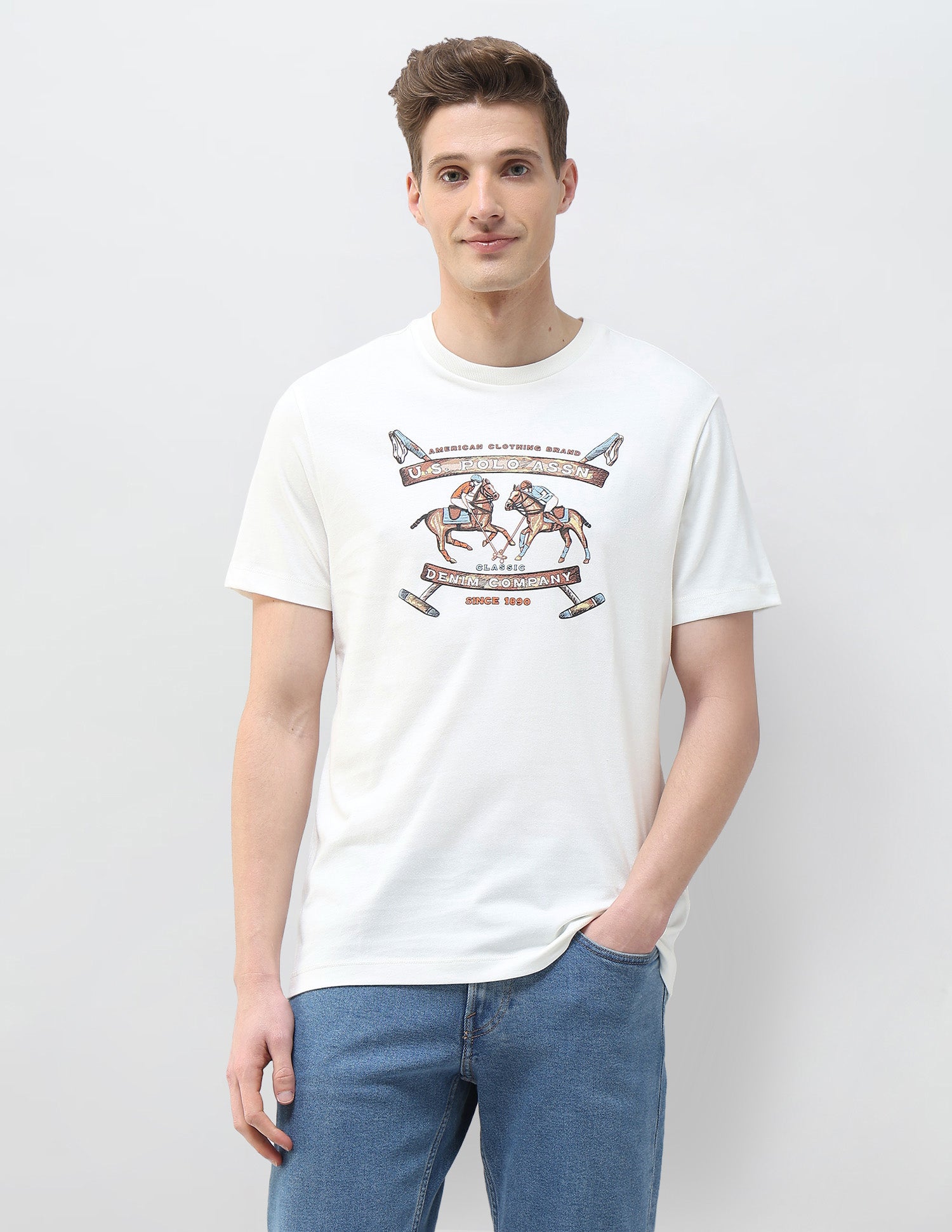 Graphic Brand Printed Motel On The Coast T-Shirt Ivory - U.S. Polo Assn. India | Large