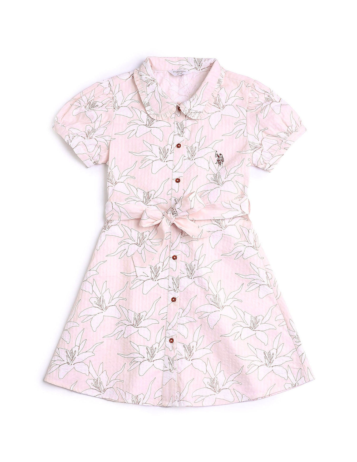Girls Floral Printed Fit & Flare Dress Pink - U.S. POLO ASSN. | Large