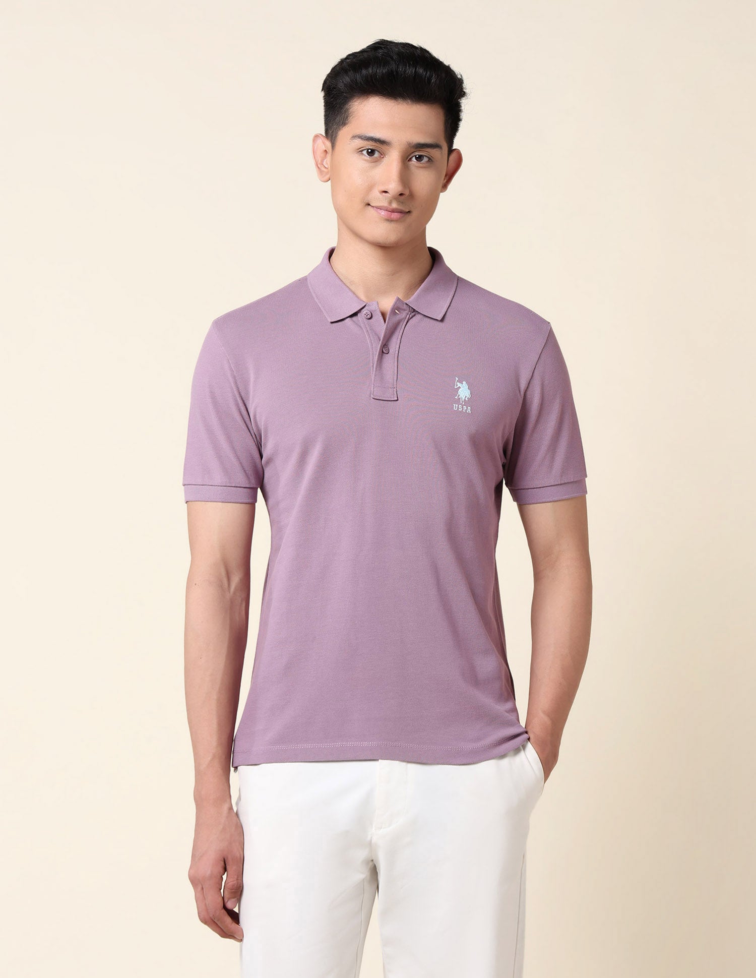 Pure Cotton Solid Polo Shirt Violet - U.S. Polo Assn. India | Large