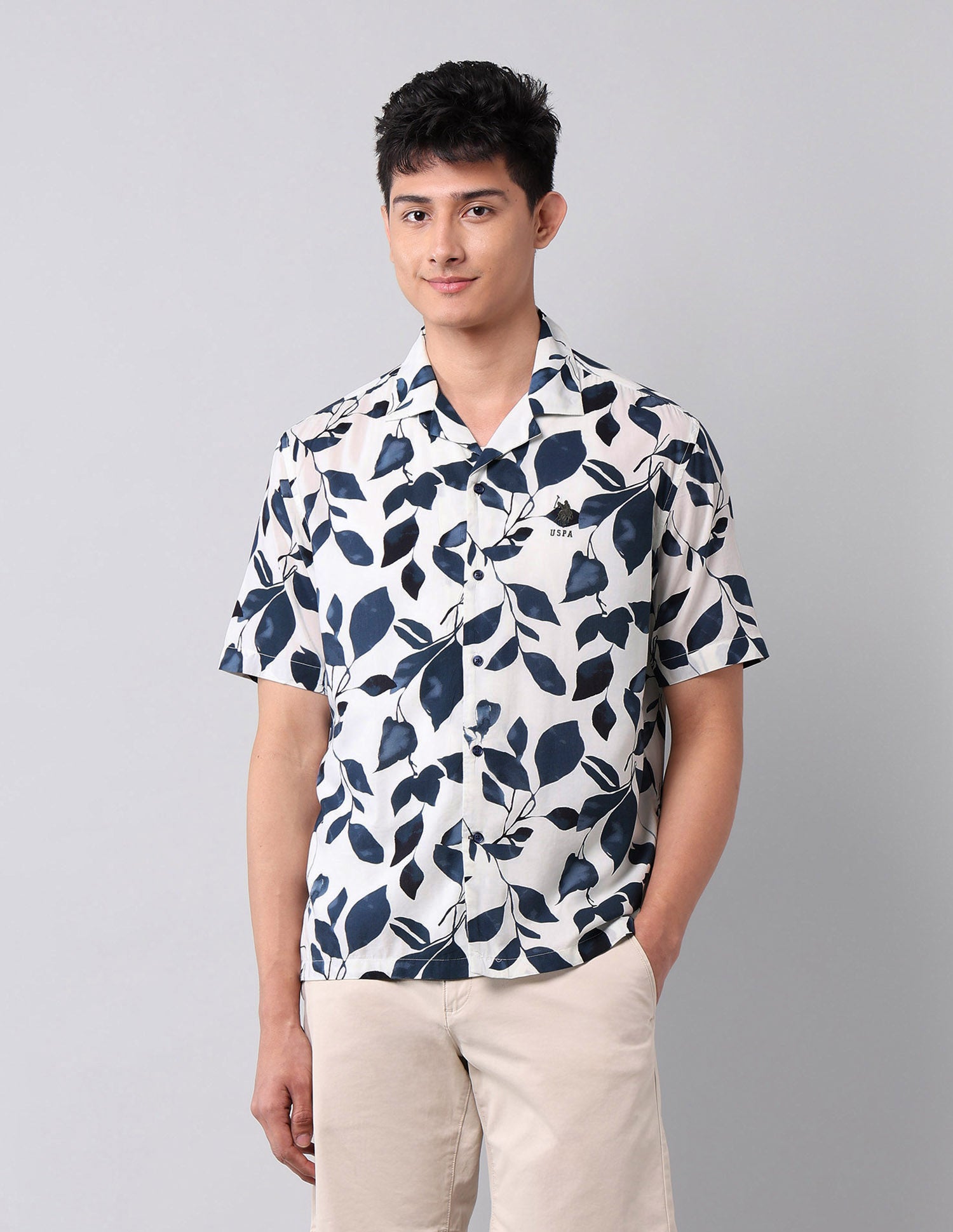 Relaxed Fit Tropical Printed Shirt Navy - U.S. Polo Assn. India | Large