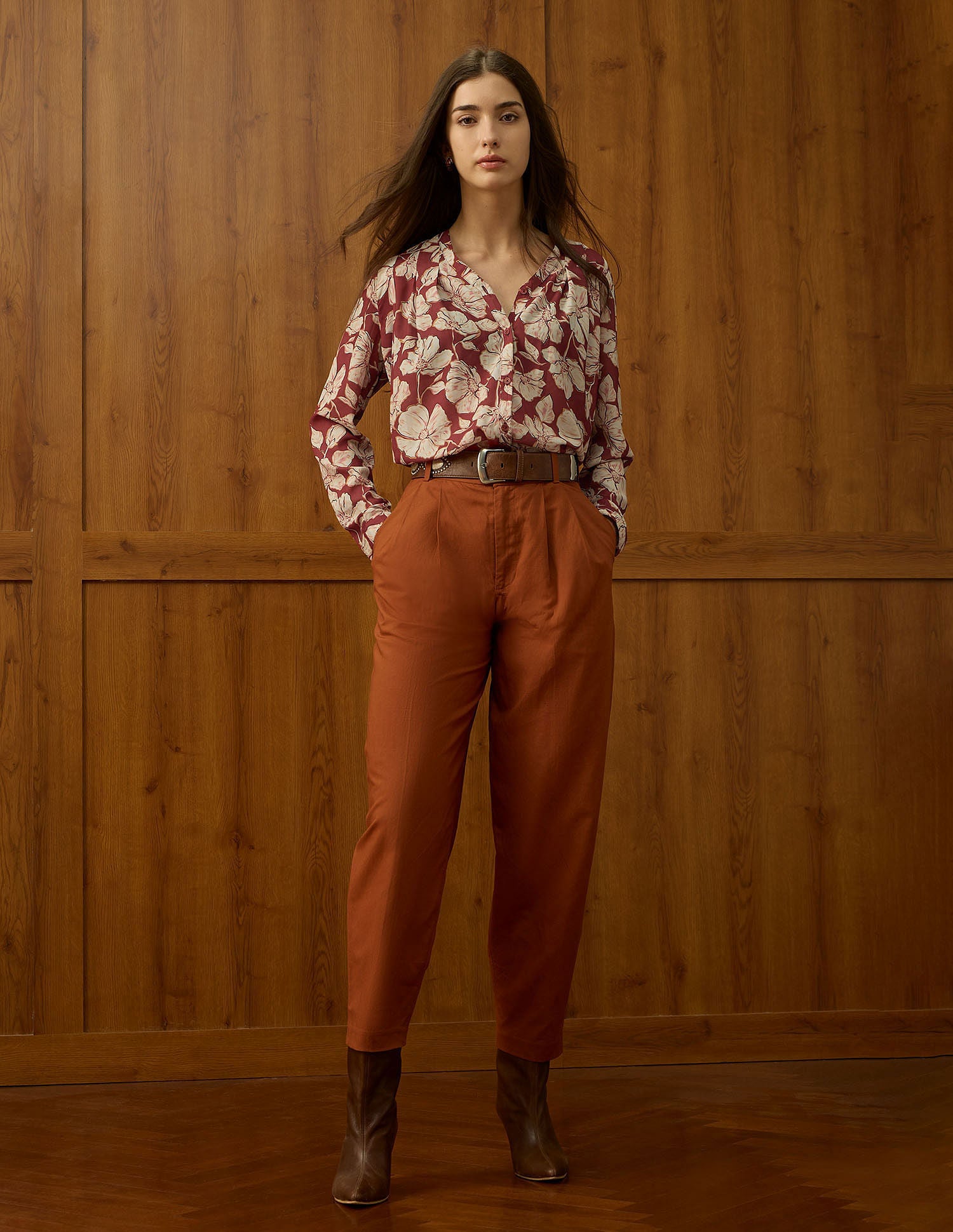 Relaxed Fit Floral Printed Top Brown - U.S. POLO ASSN. | Large