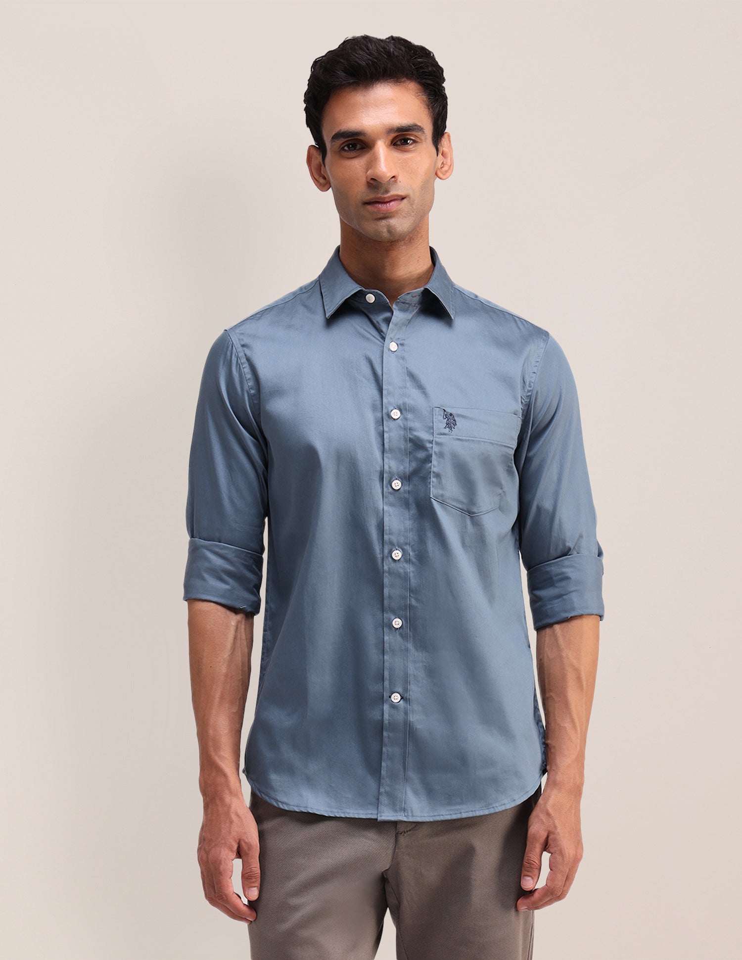 Tailored Fit Satin Shirt Grey - U.S. Polo Assn. India | Large