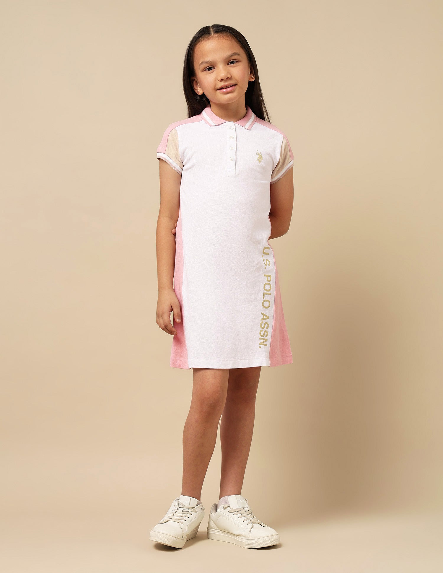 Girls Colour Block Polo Dress White - U.S. Polo Assn. India | Large