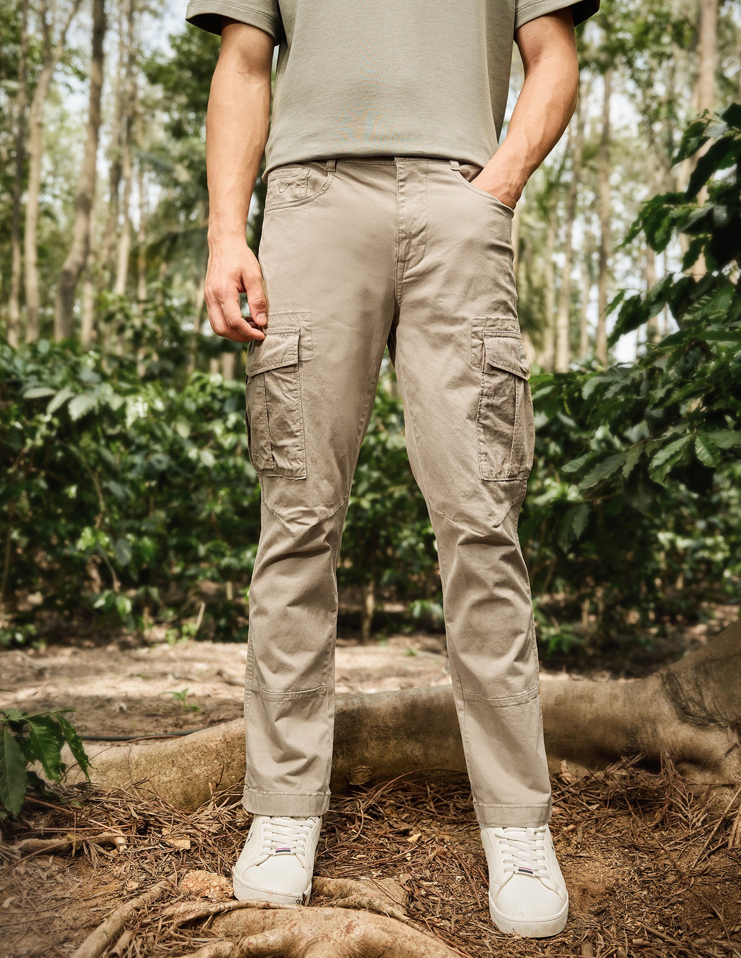 Mid Rise Straight Fit Twill Cargos Beige - U.S. Polo Assn. India | Large