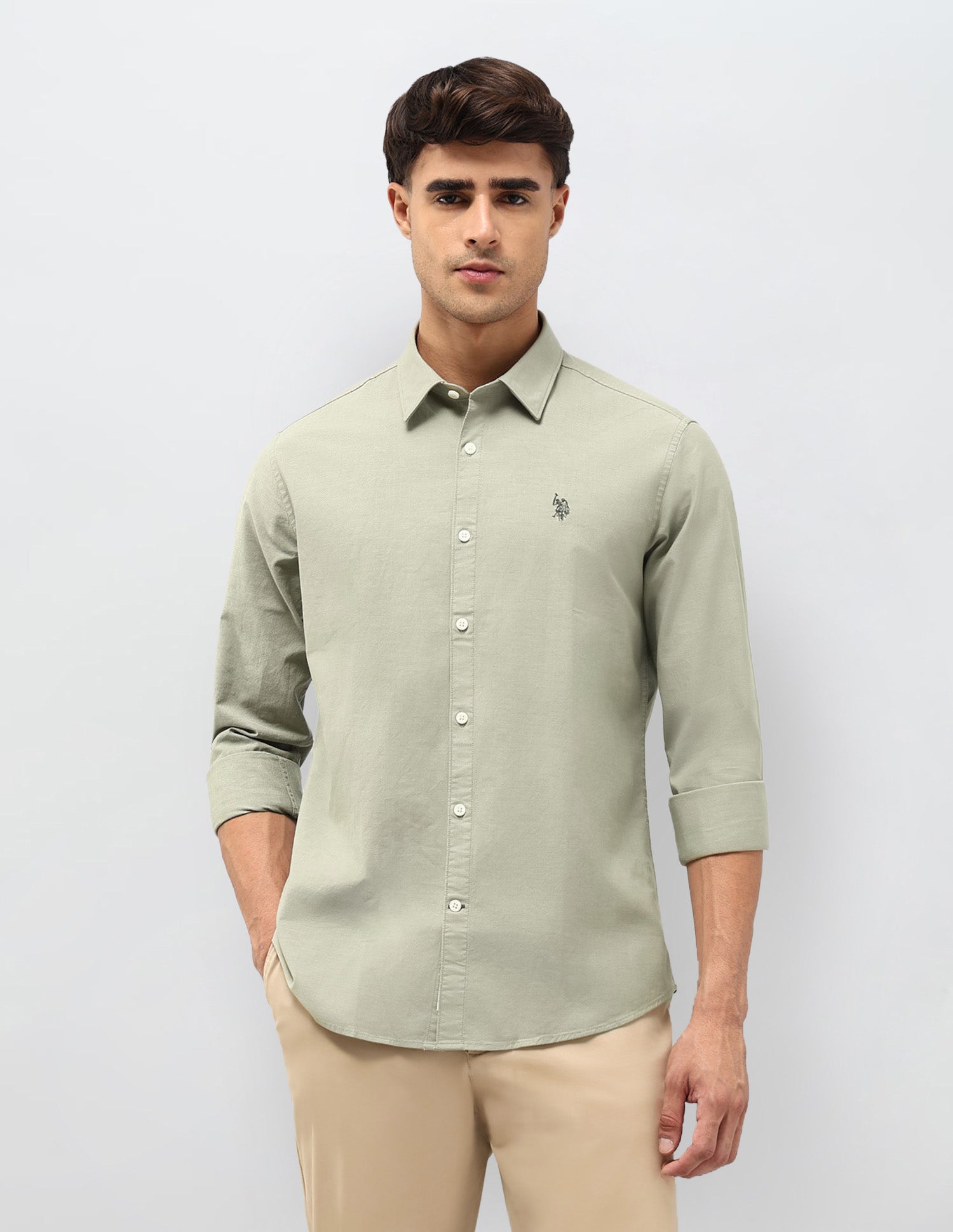 Tailored Fit Solid Shirt Light Green - U.S. POLO ASSN. | Large