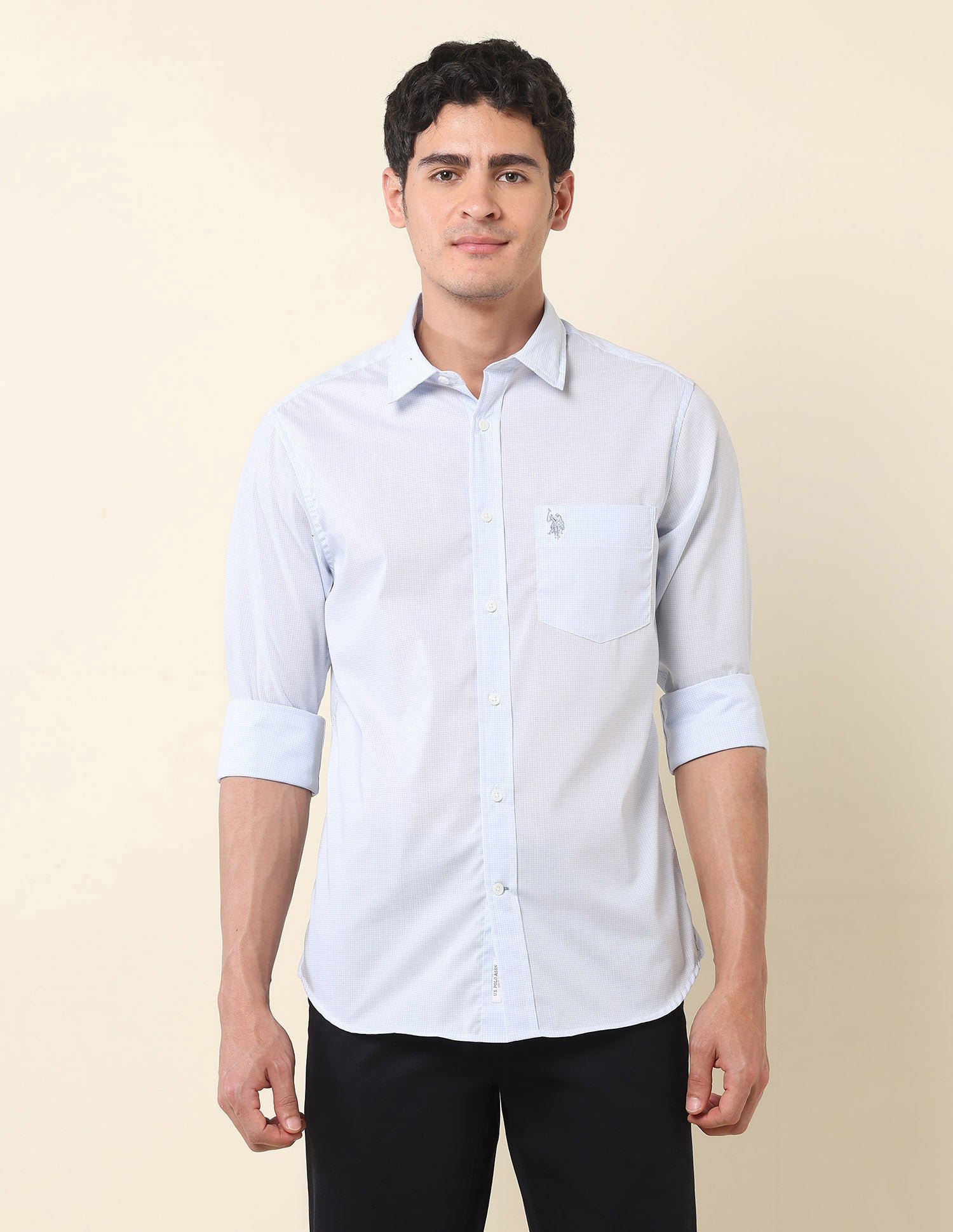 Graph Checked Tailored Fit Shirt Blue - U.S. Polo Assn. India | Large