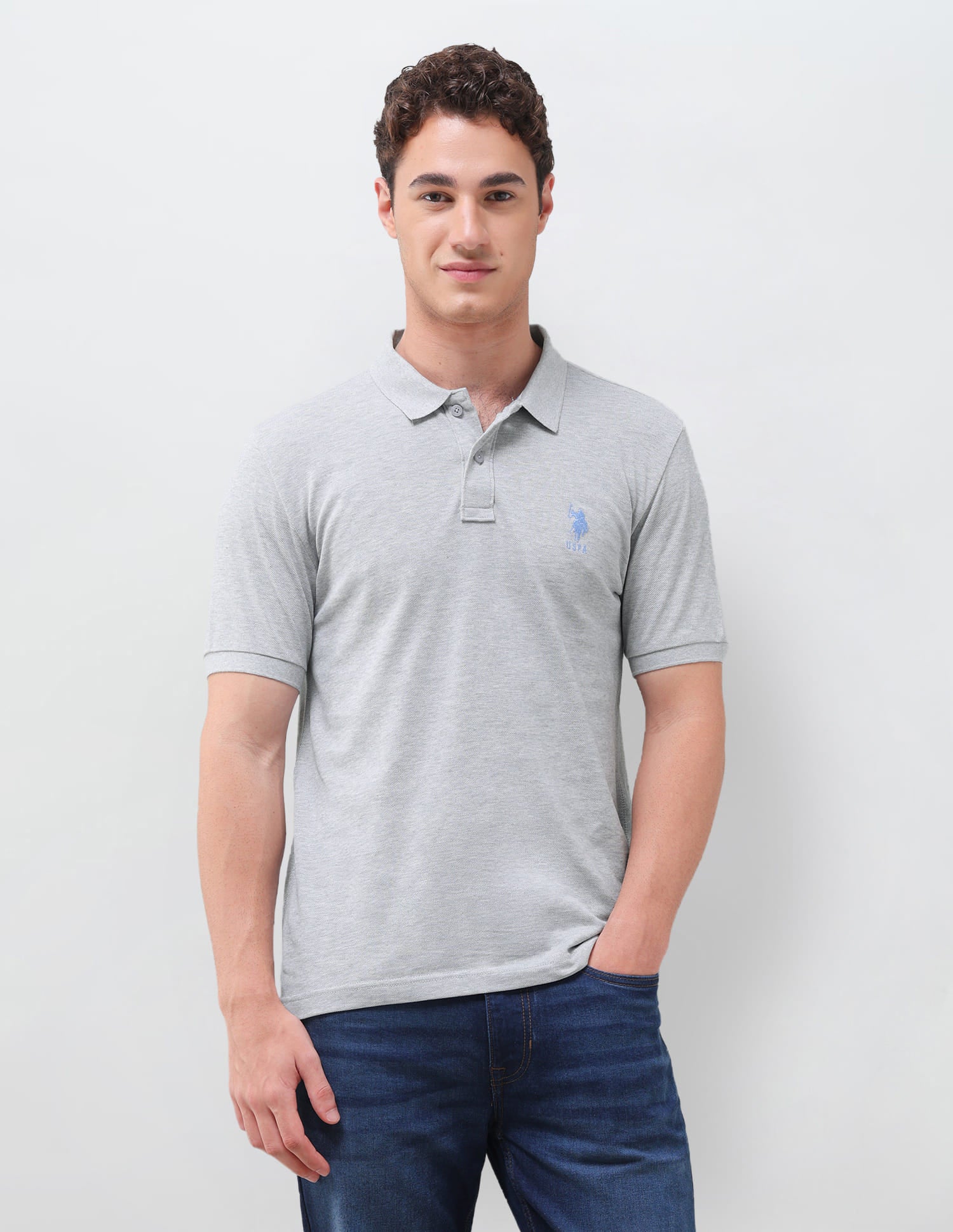 Solid Slim Fit Polo Shirt Grey - U.S. Polo Assn. India | Large