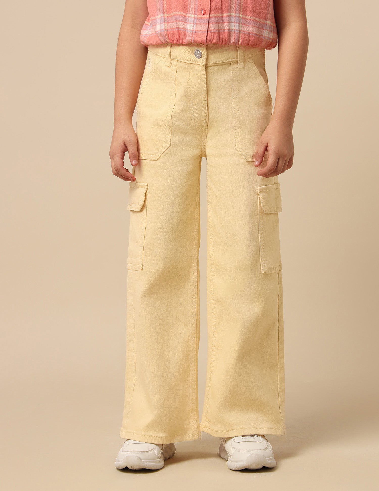 Girls Wide Leg Fit High Rise Jeans Cream - U.S. POLO ASSN. | Large