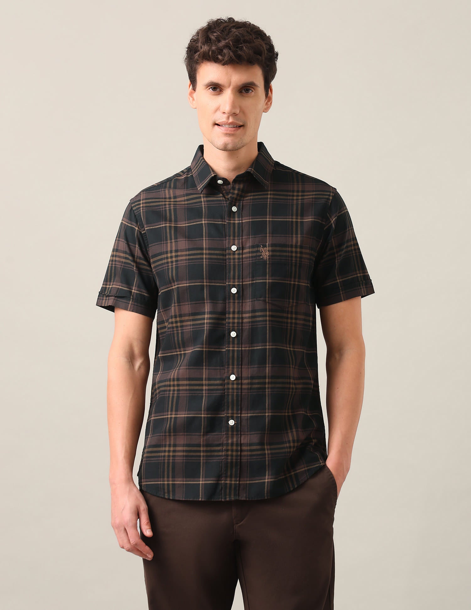 Tartan Checked Tailored Fit Shirt Brown - U.S. Polo Assn. India | Large