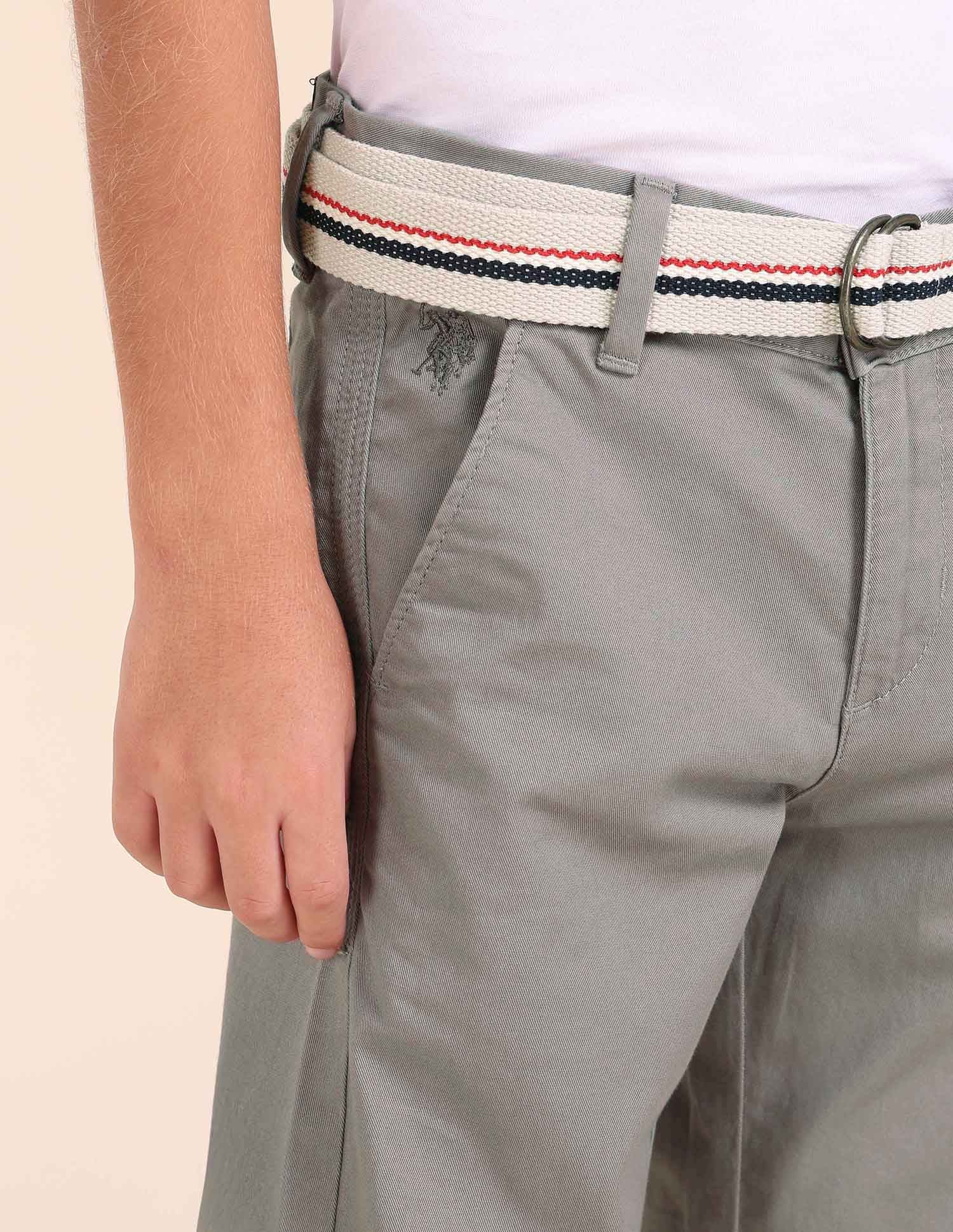 Boys Pure Cotton Slim Fit Trousers Light Grey - U.S. POLO ASSN. | Large
