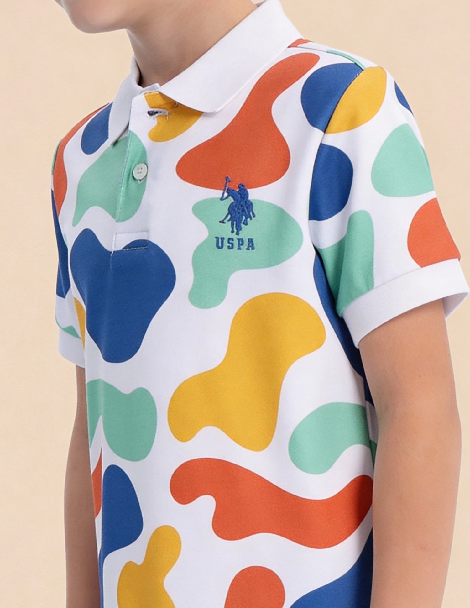 Abstract Printed Regular Fit Polo Shirt White - U.S. Polo Assn. India | Large