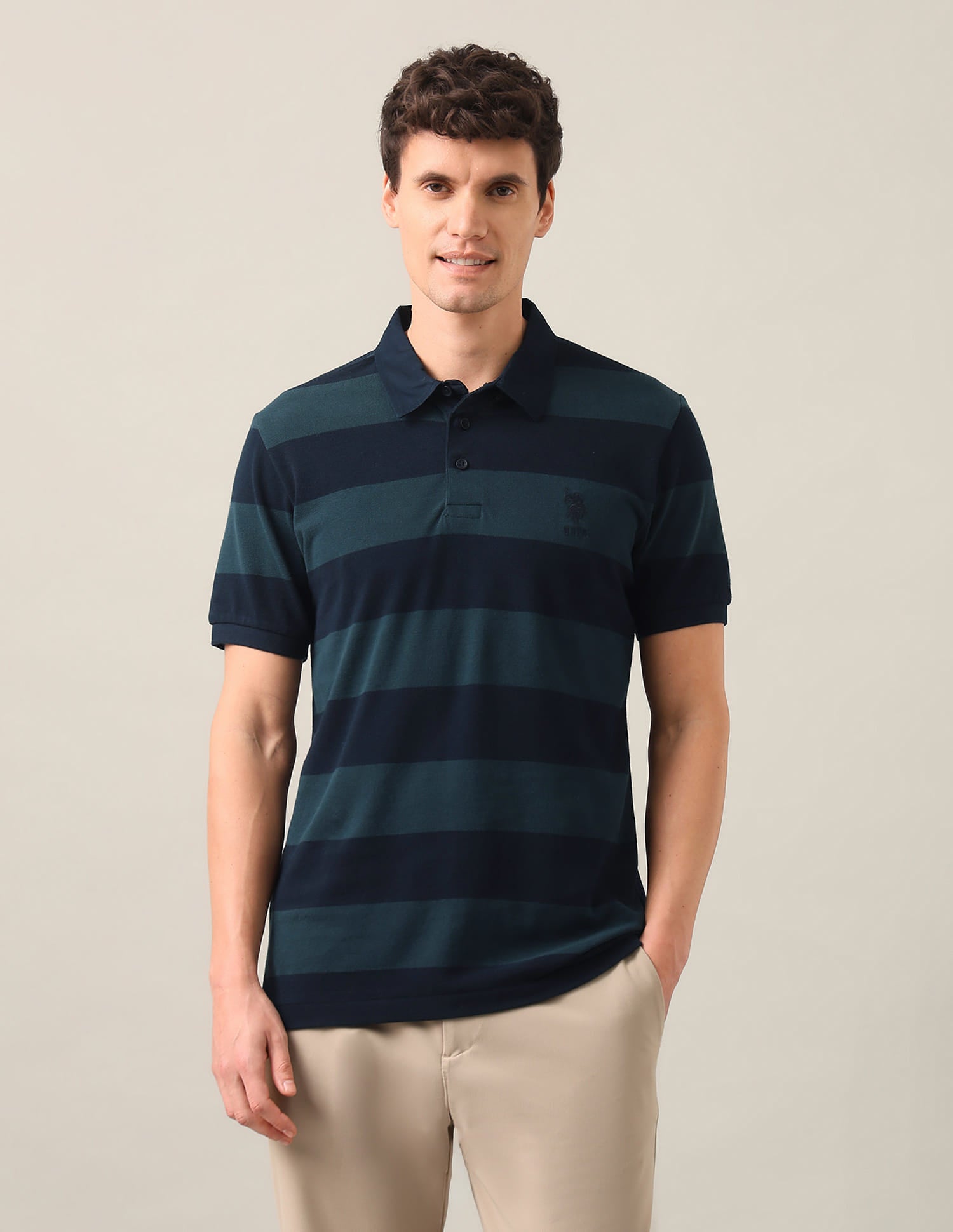 Horizontal Striped Slim Fit Polo Shirt Green - U.S. Polo Assn. India | Large