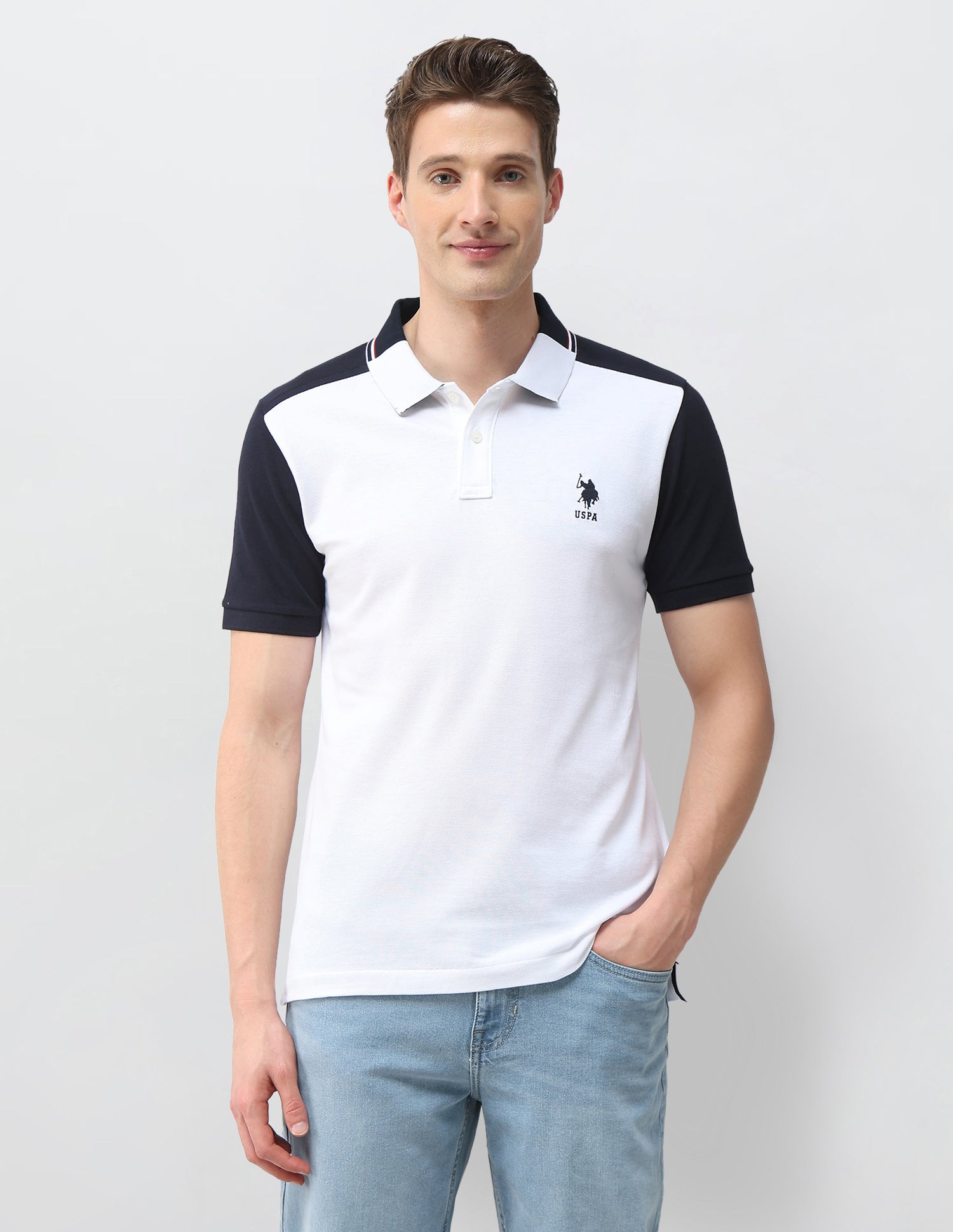 Colourblocked Slim Fit Polo Shirt White - U.S. Polo Assn. India | Large