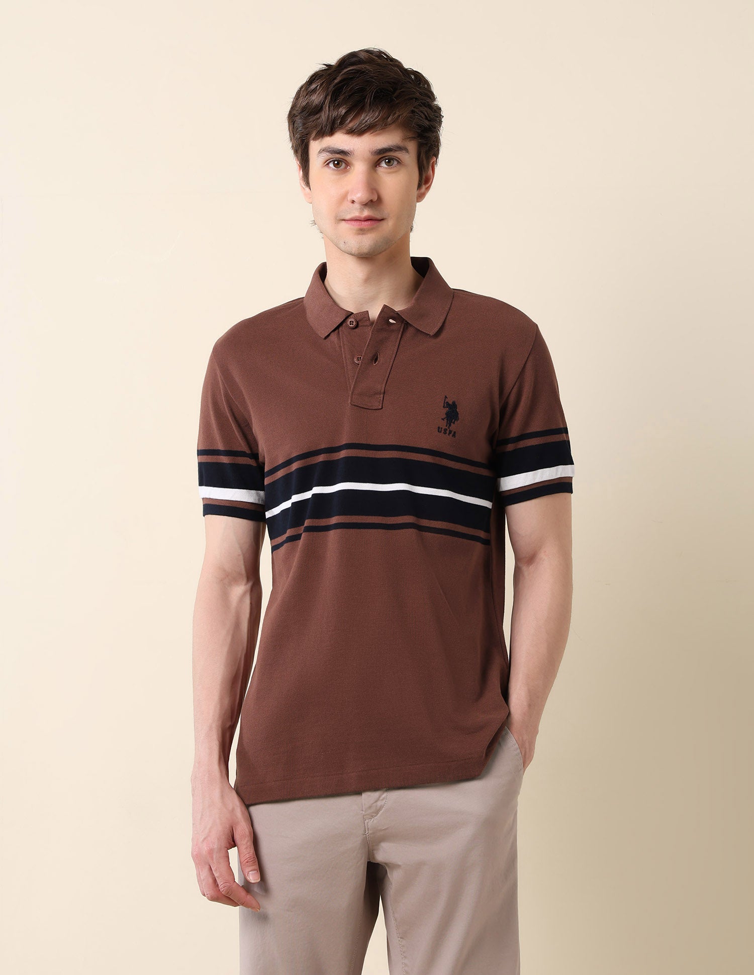 Colourblocked Classic Polo Shirt Light Brown - U.S. POLO ASSN. | Large