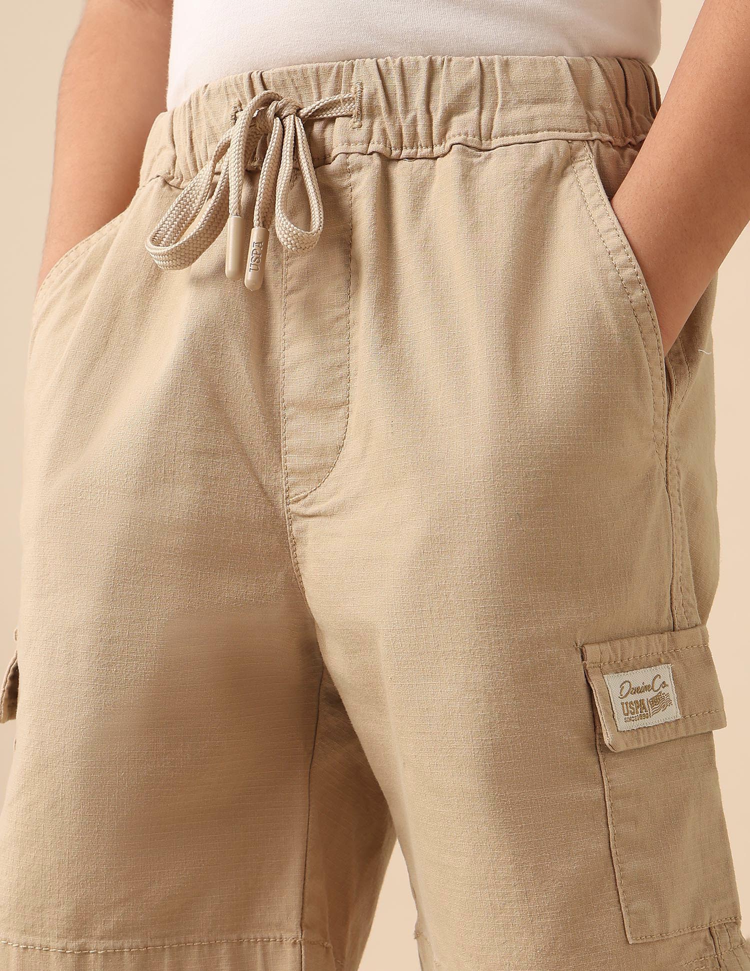 Boys Relaxed Fit Textured Cargo Shorts Beige - U.S. POLO ASSN. | Large