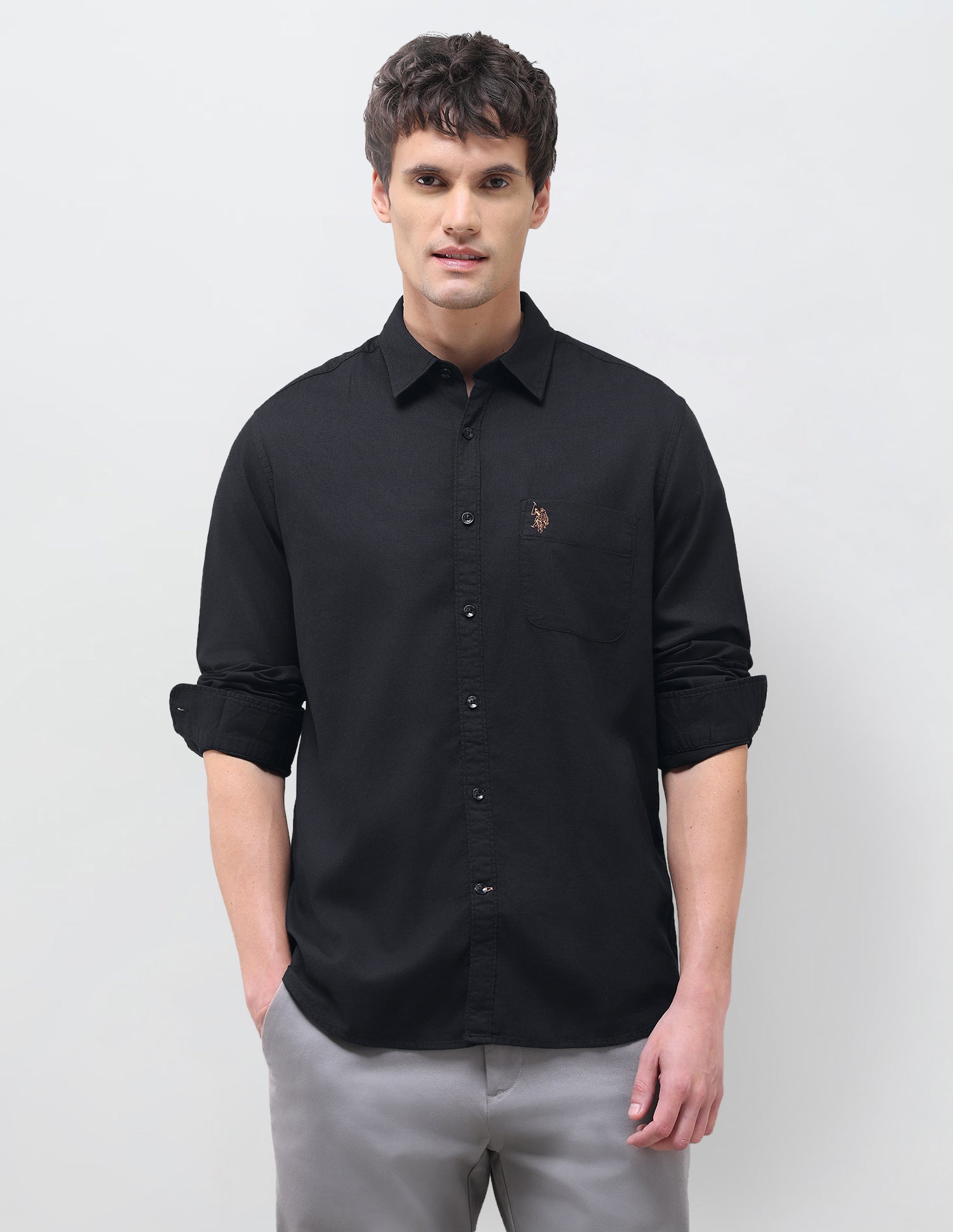 Textured Regular Fit Shirt Black - U.S. Polo Assn. India | Large