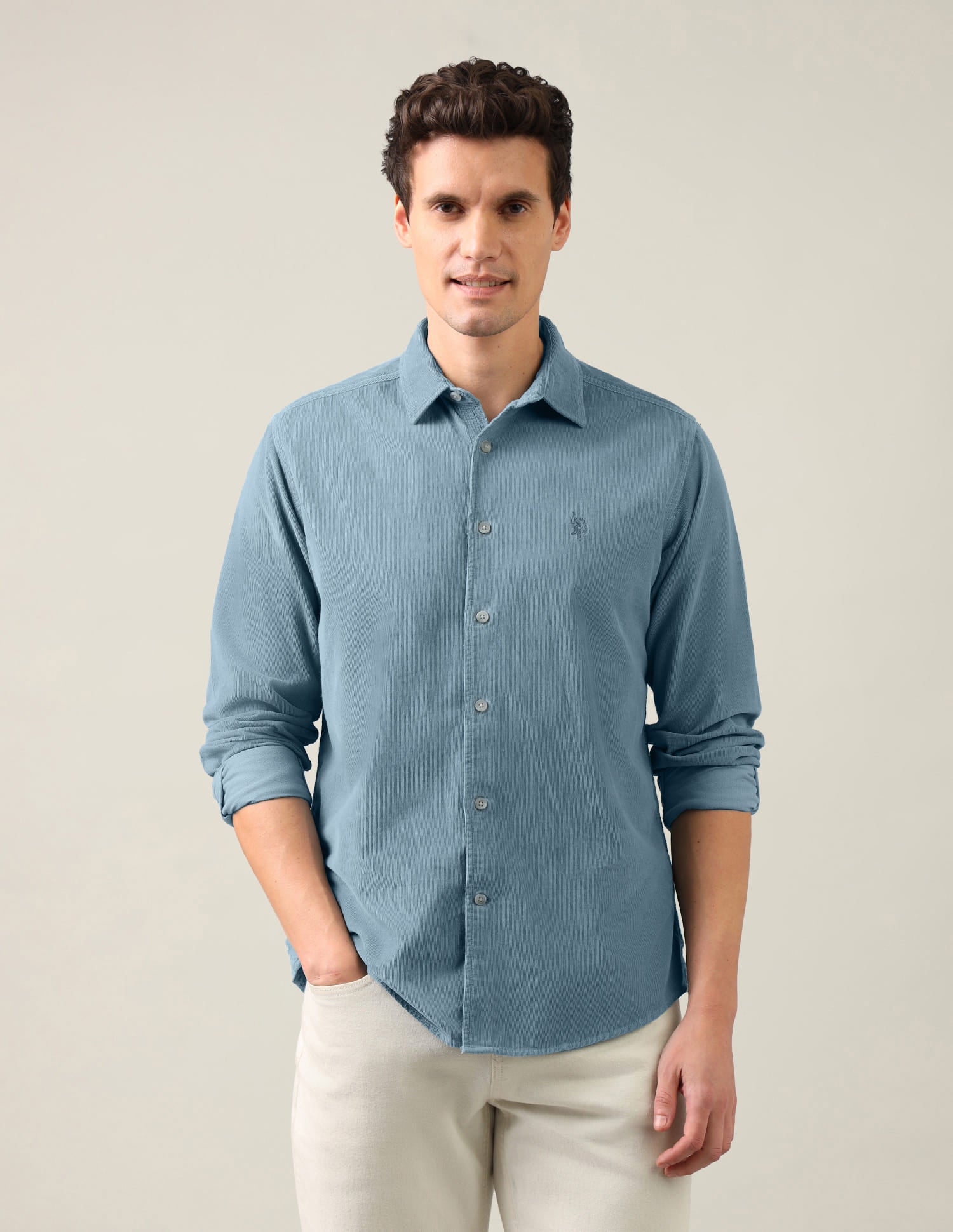 Regular Fit Corduroy Shirt Blue - U.S. Polo Assn. India | Large
