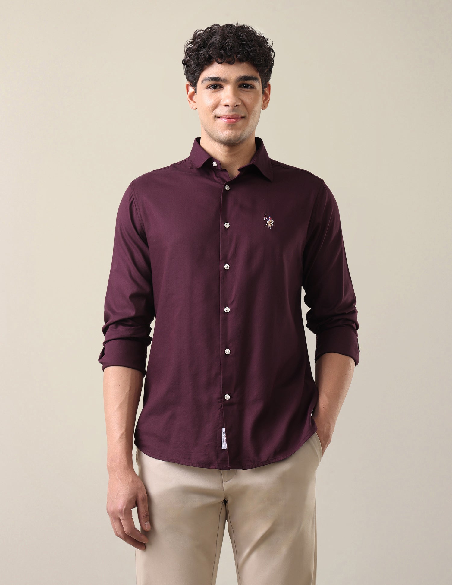 Twill Regular Fit Shirt Maroon - U.S. Polo Assn. India | Large