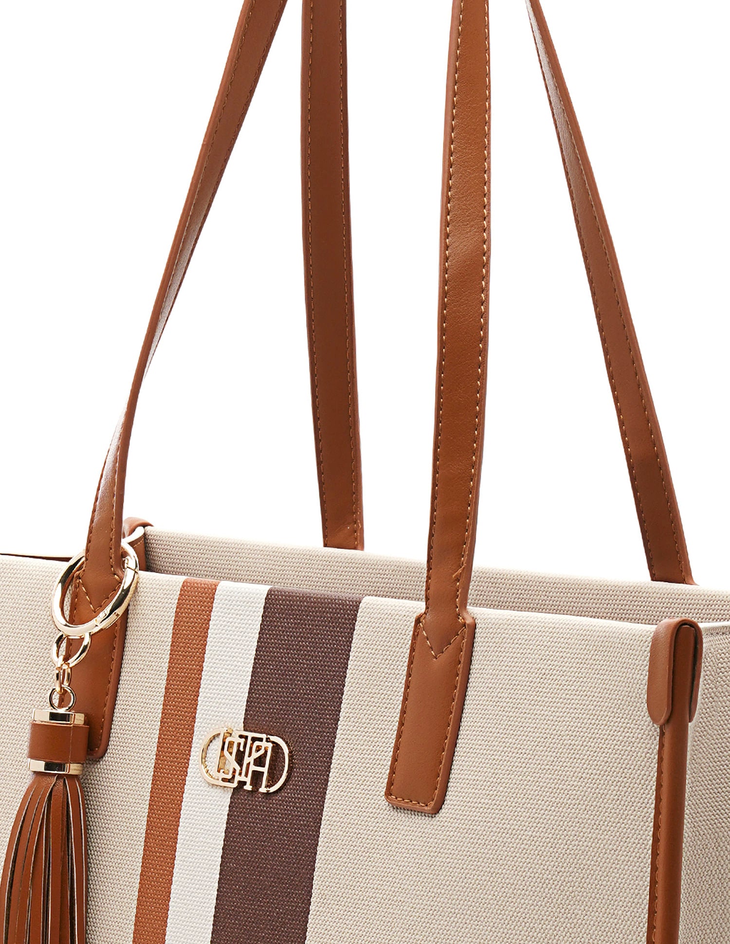 Valour Striped Tote Bag Tan - U.S. Polo Assn. India | Large