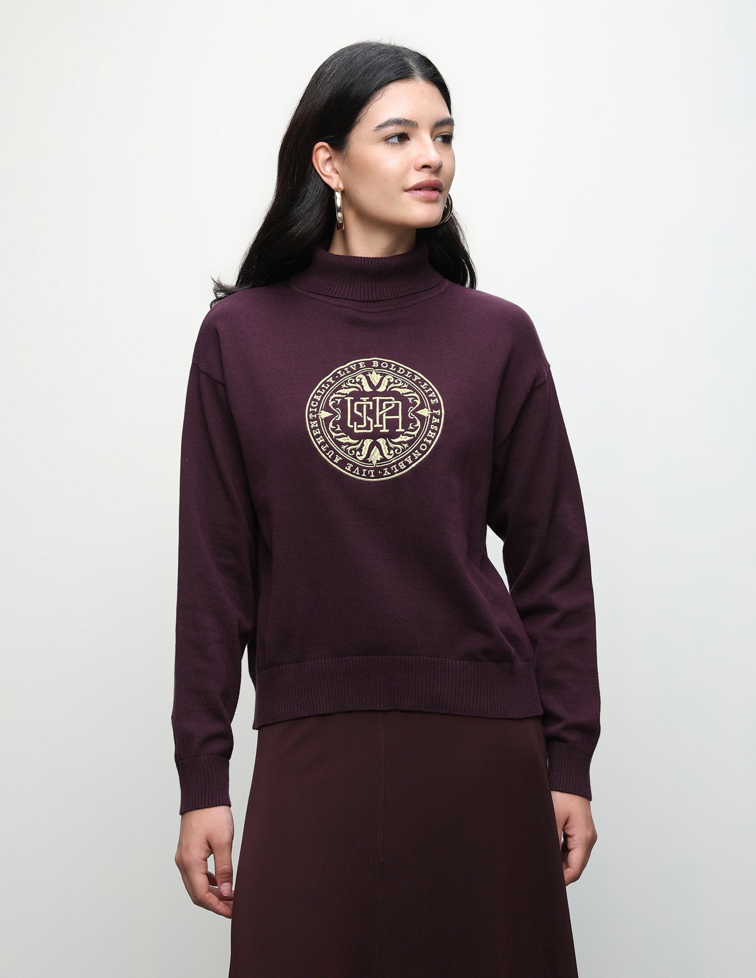 Brand Embroidered Regular Fit Sweater Wine - U.S. Polo Assn. India | Large