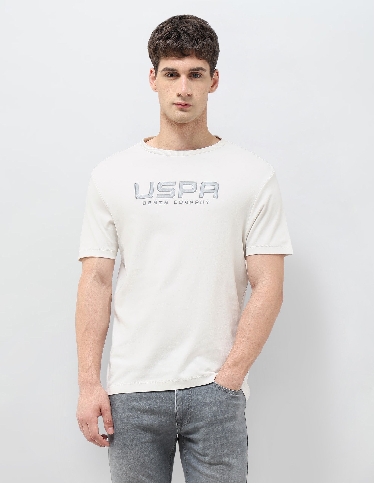 Brand Embossed Monochrome T-Shirt Ivory - U.S. POLO ASSN. | Large