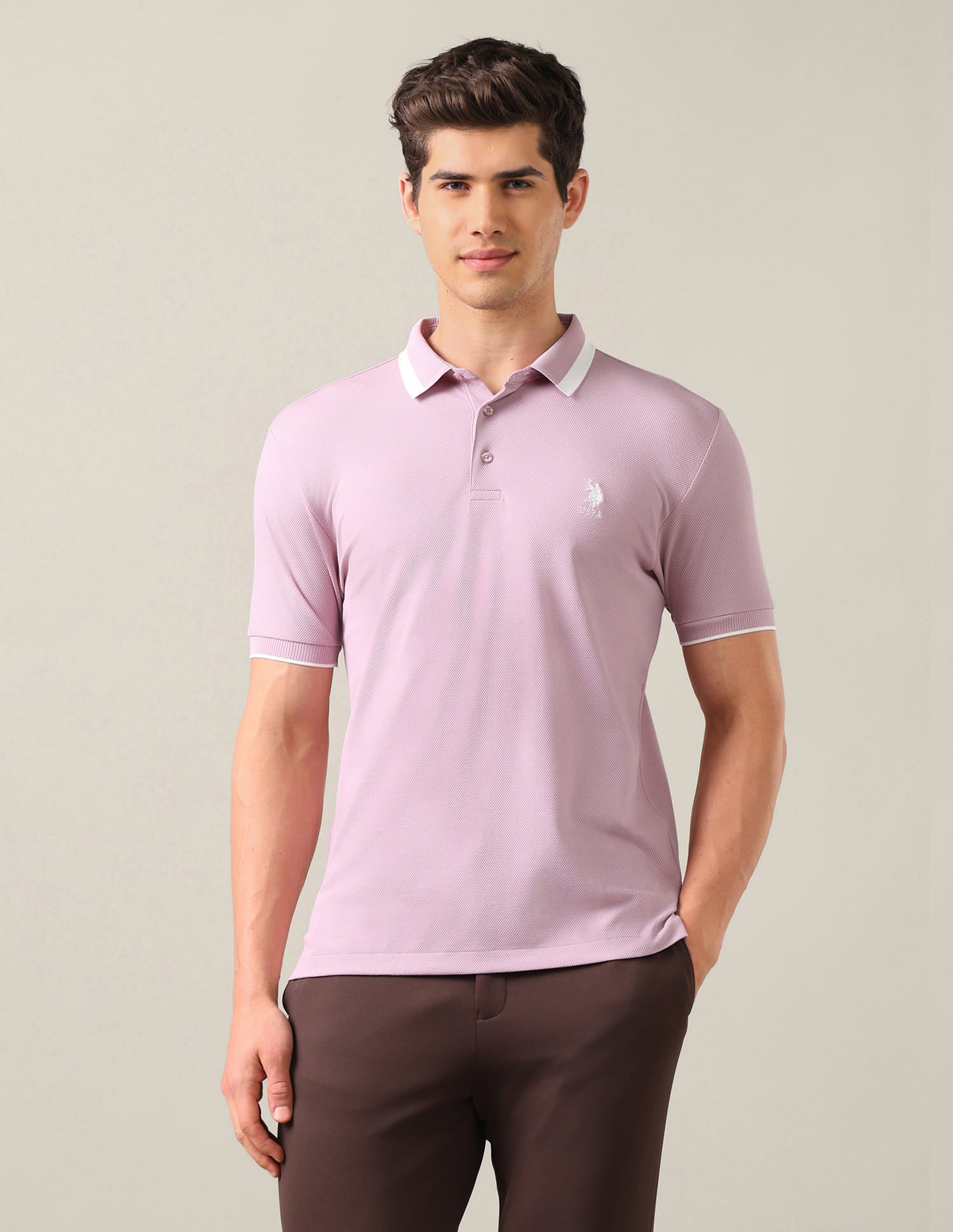 Solid Slim Fit Polo Shirt Pink - U.S. Polo Assn. India | Large