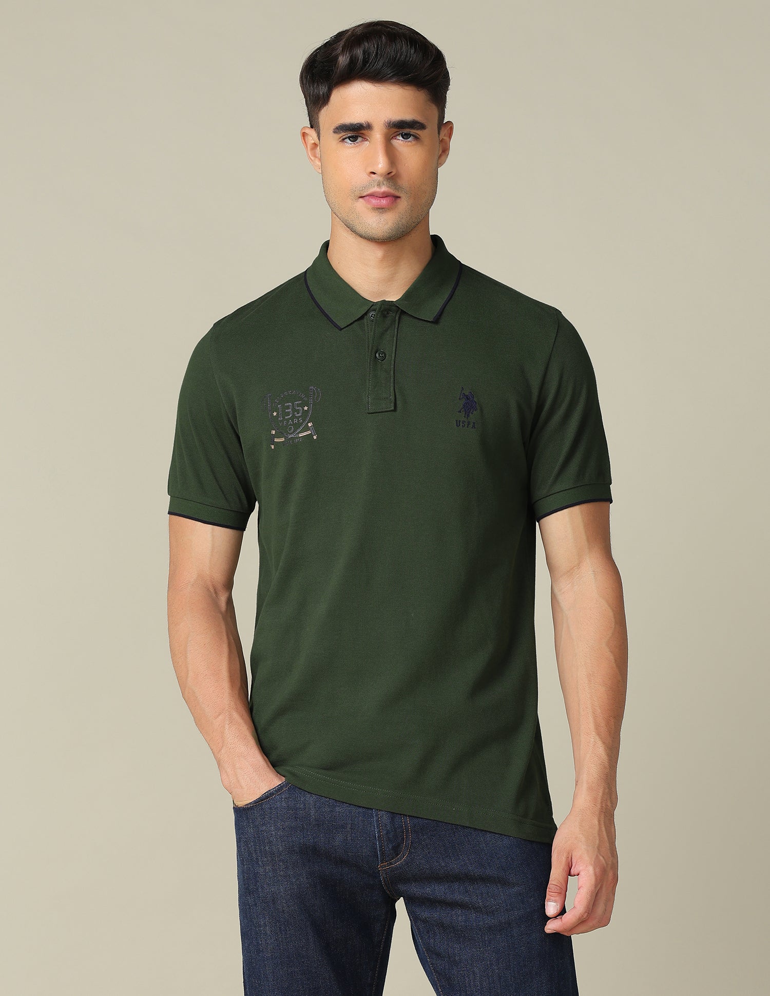 Graphic Printed Regular Fit Polo Shirt Dark Olive - U.S. POLO ASSN. | Large