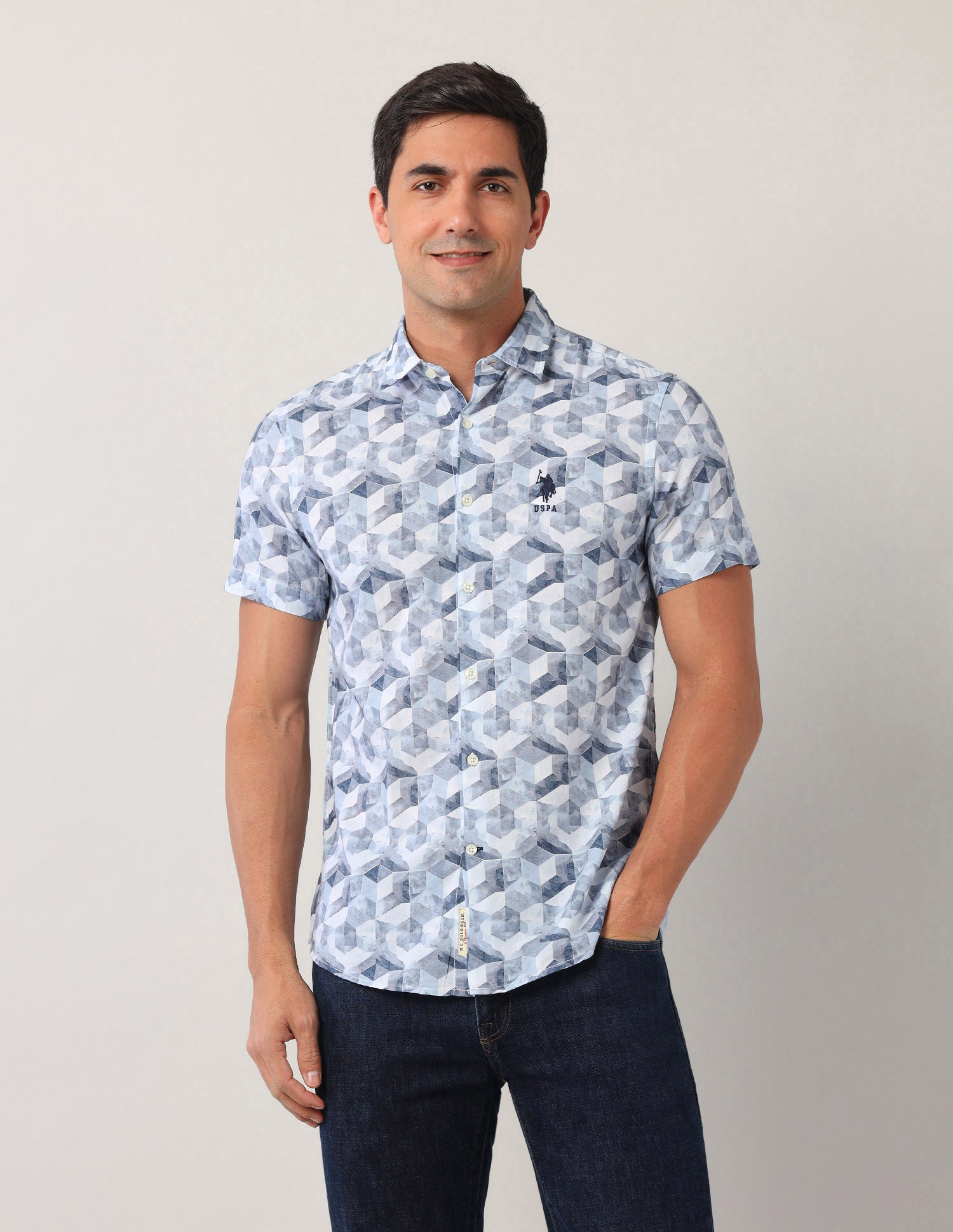 Geometric Regular Fit Shirt Blue - U.S. Polo Assn. India | Large