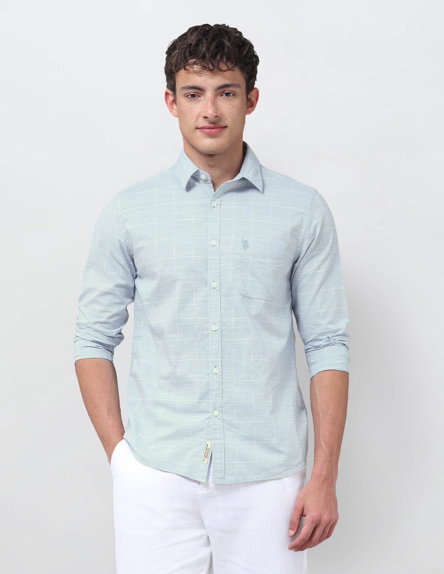 Windowpane Checked Jaquard Shirt Aqua - U.S. Polo Assn. India | Large