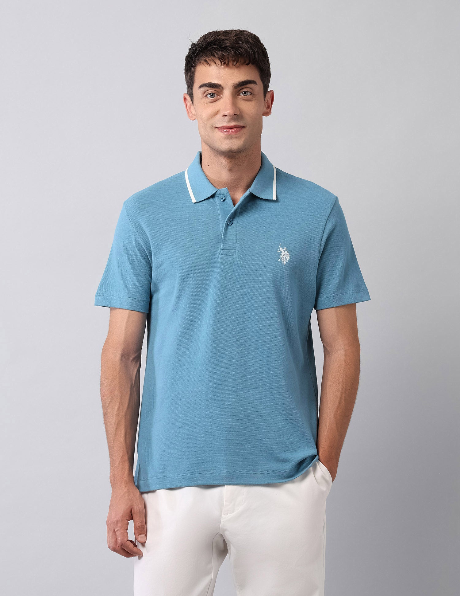 Solid Muscle Fit Polo Shirt Light Blue - U.S. Polo Assn. India | Large