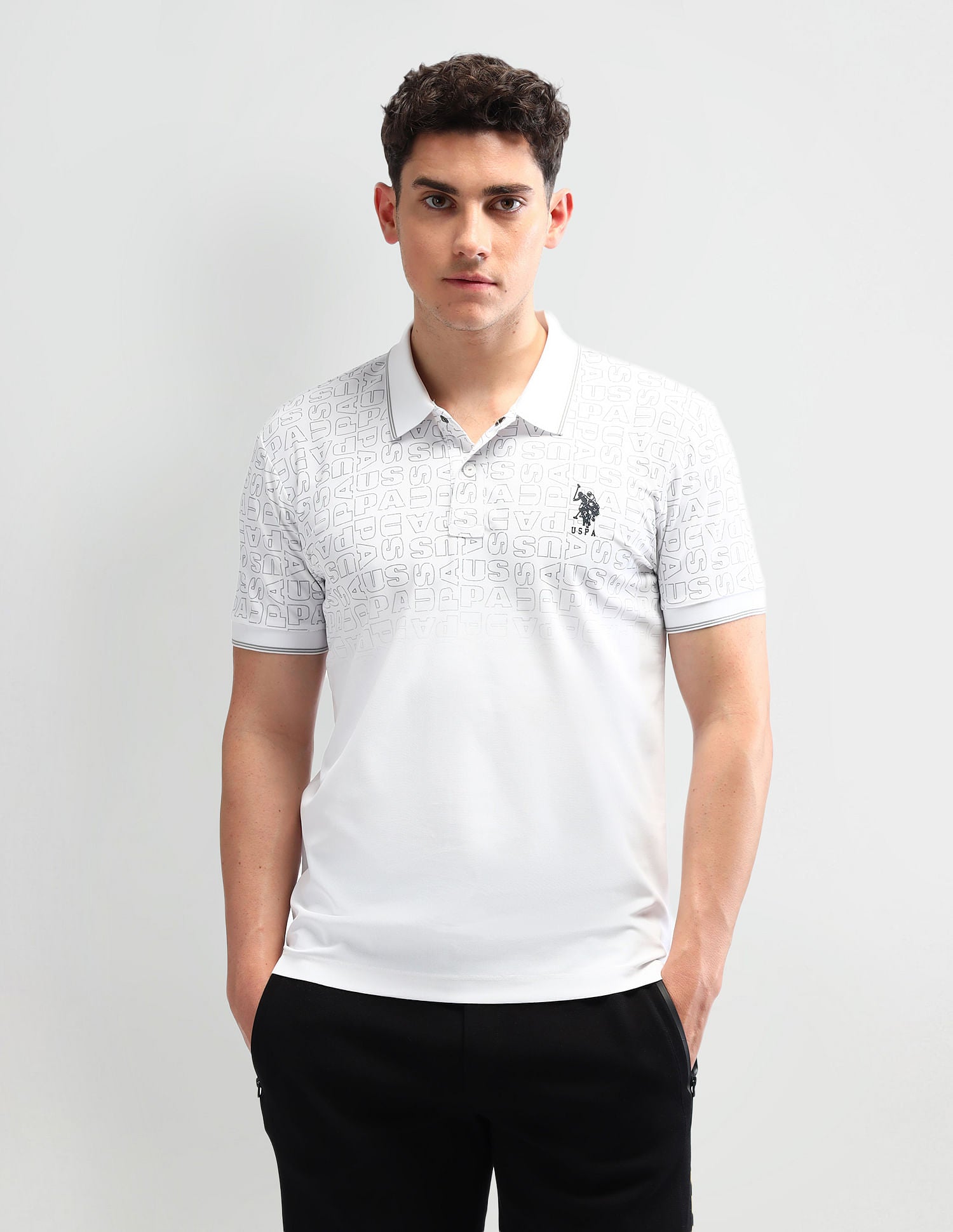 Slim Fit Printed Polo Shirt White - U.S. Polo Assn. India | Large