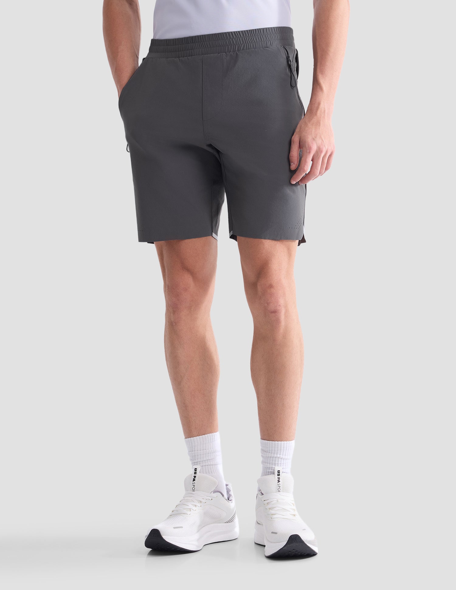 Mid Rise Solid Active Shorts Grey - U.S. Polo Assn. India | Large