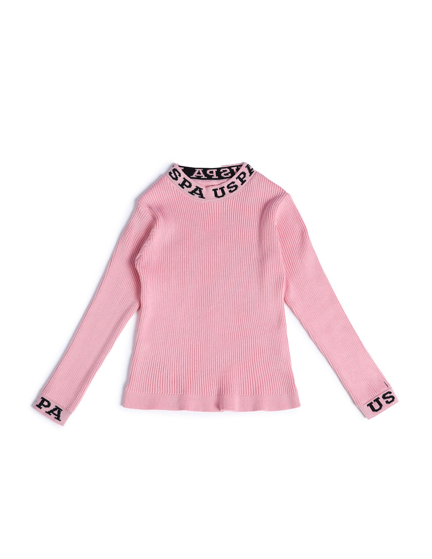 Girls Ribbed Cotton Sweater Crystal Pink - U.S. POLO ASSN. | Large