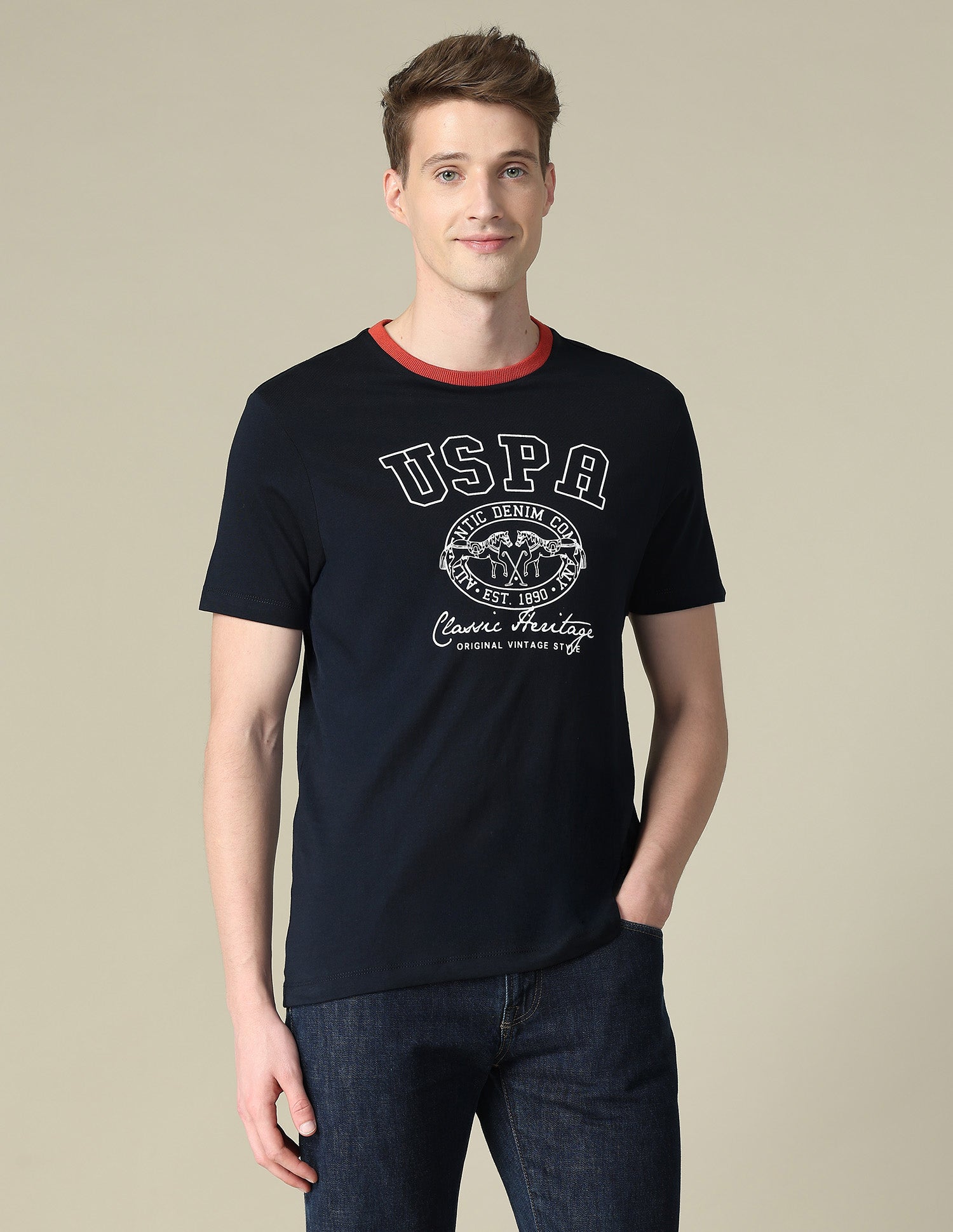 Graphic Brand Printed Slim Fit T-Shirt Navy - U.S. Polo Assn. India | Large