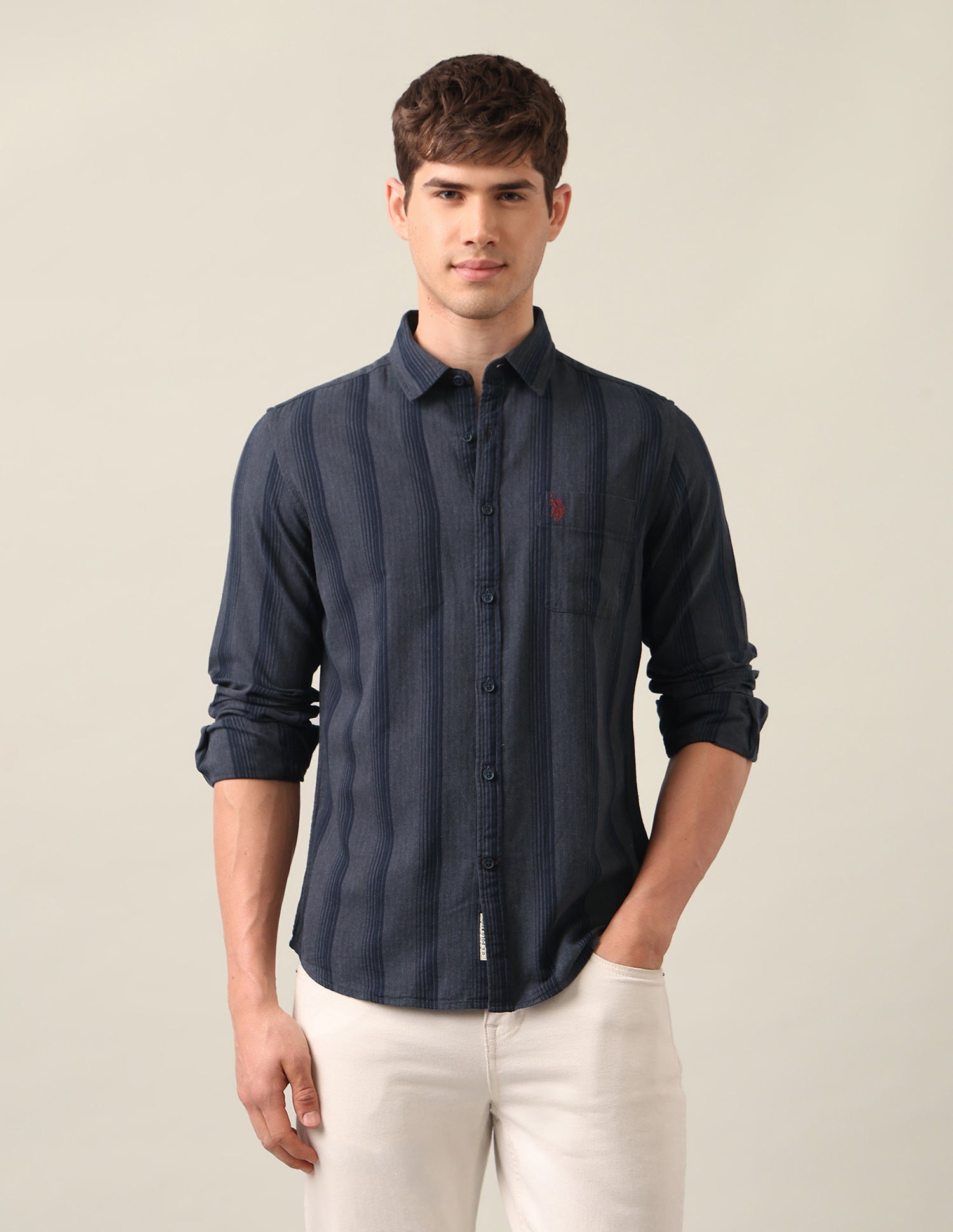 Vertical Striped Twill Shirt Grey - U.S. Polo Assn. India | Large