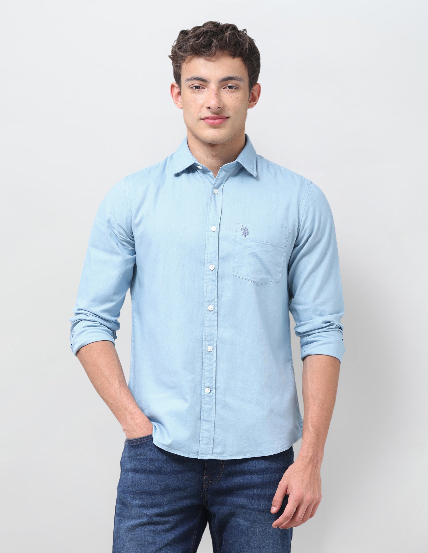 Solid Tailored Fit Shirt Blue - U.S. Polo Assn. India | Large