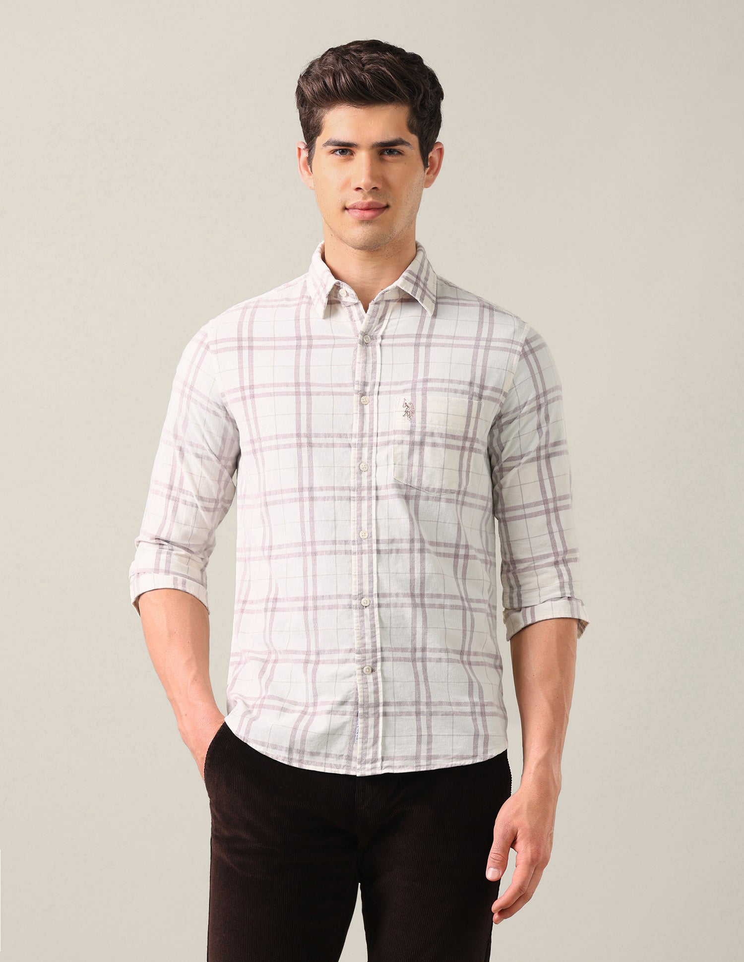 Corduroy Tailored Fit Shirt Ivory - U.S. Polo Assn. India | Large