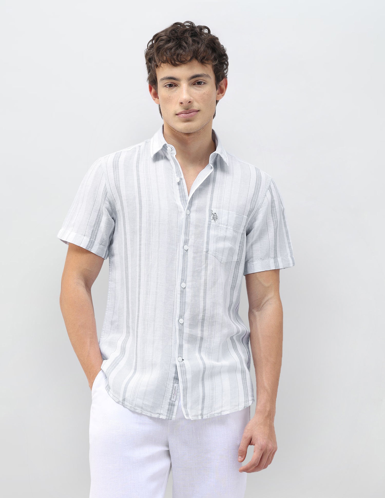 Vertical Striped Regular Fit Shirt Light Grey - U.S. Polo Assn. India | Large