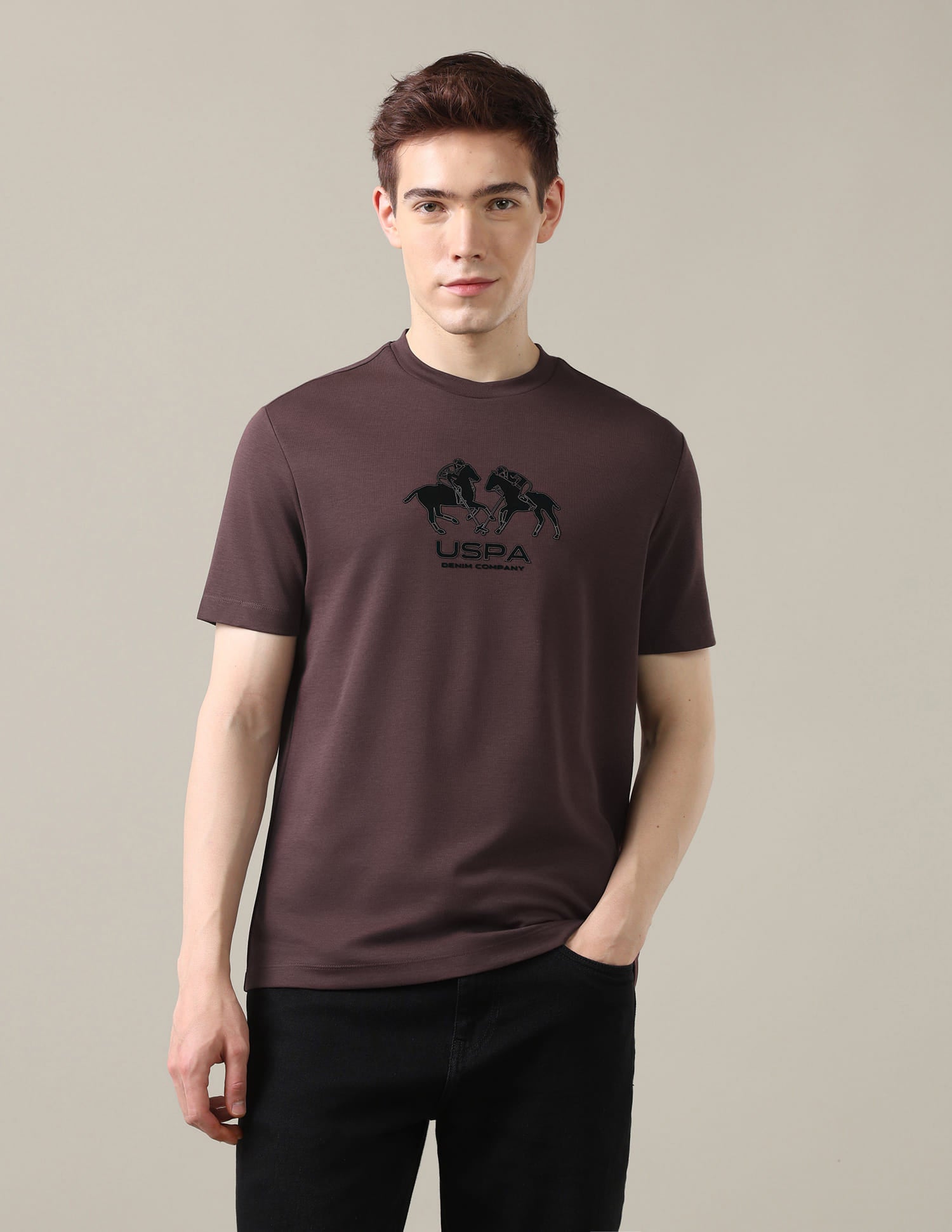 Brand Embossed Slim Fit T-Shirt Brown - U.S. Polo Assn. India | Large