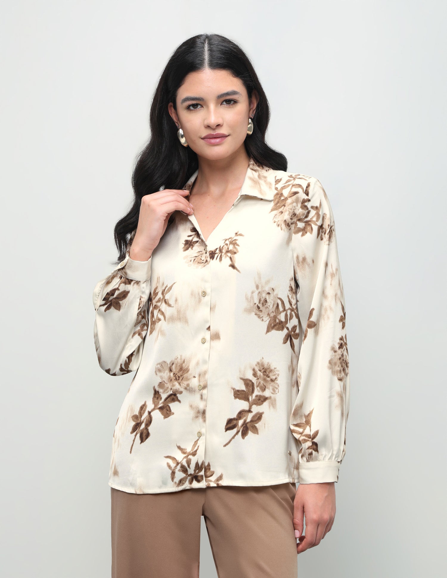 Floral Printed Relaxed Fit Shirt Dark Brown - U.S. Polo Assn. India | Large