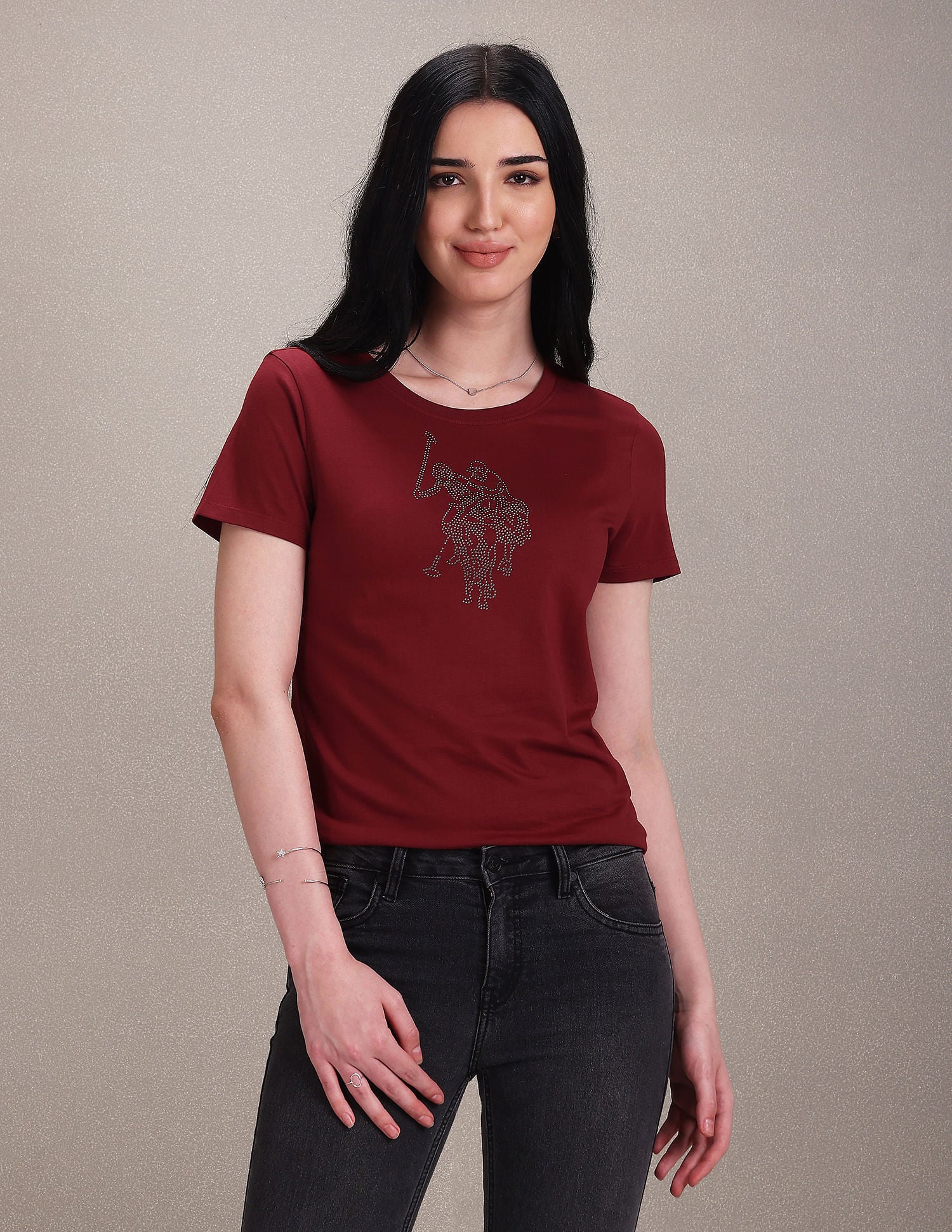 Crew Neck Embellished Logo T-Shirt Maroon - U.S. POLO ASSN. | Large