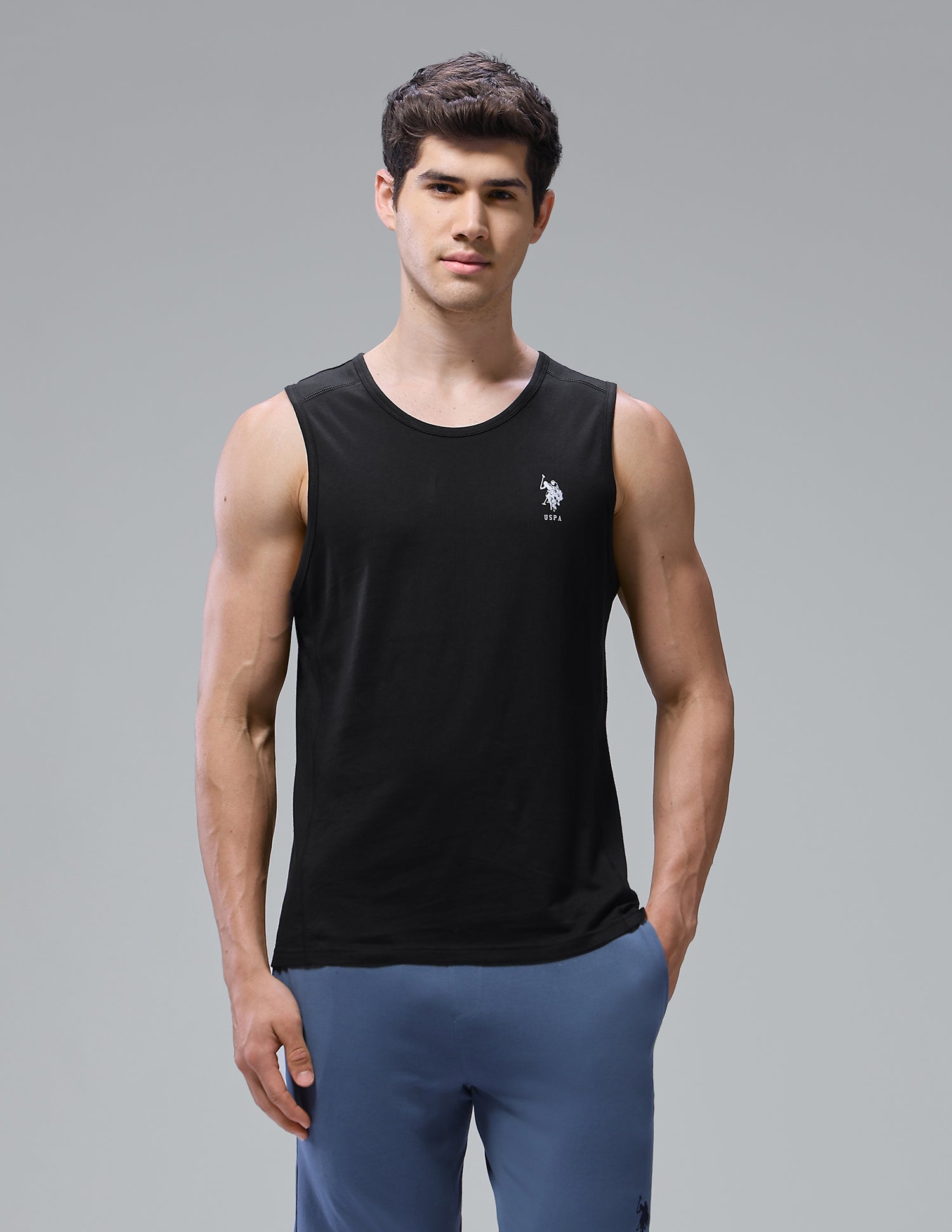 Antimicrobial Pure Cotton OEV11 Gym Vest - Pack Of 1 Black - U.S. Polo Assn. India | Large