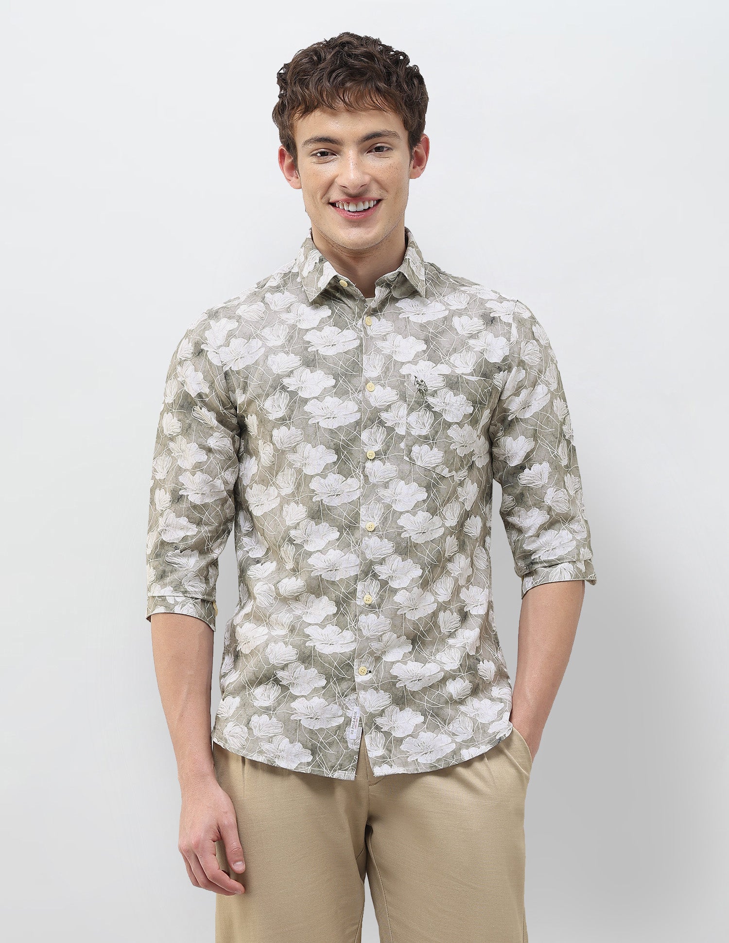 Floral Printed Regular Fit Shirt Sage - U.S. Polo Assn. India | Large