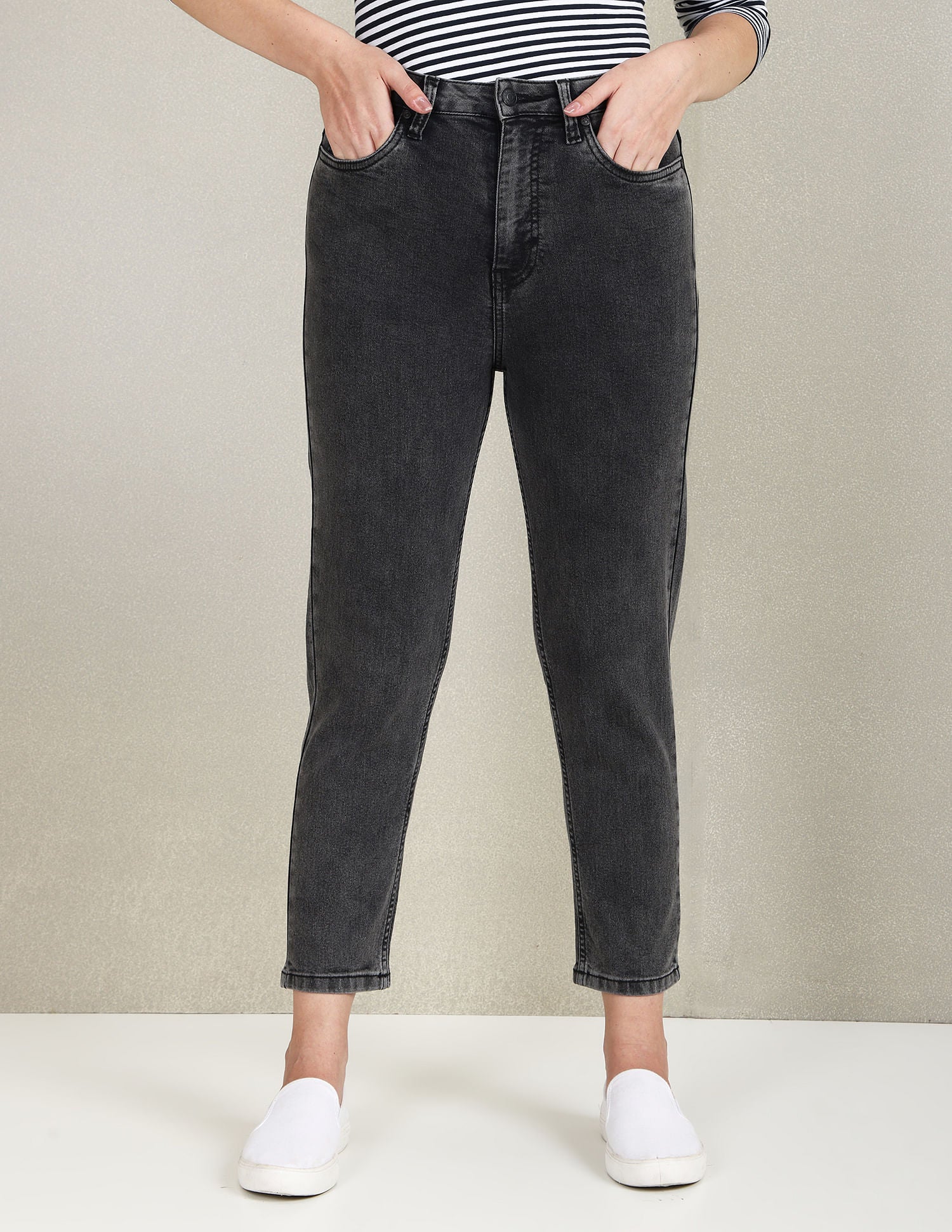 High Rise Mom Fit Jeans Grey - U.S. POLO ASSN. | Large