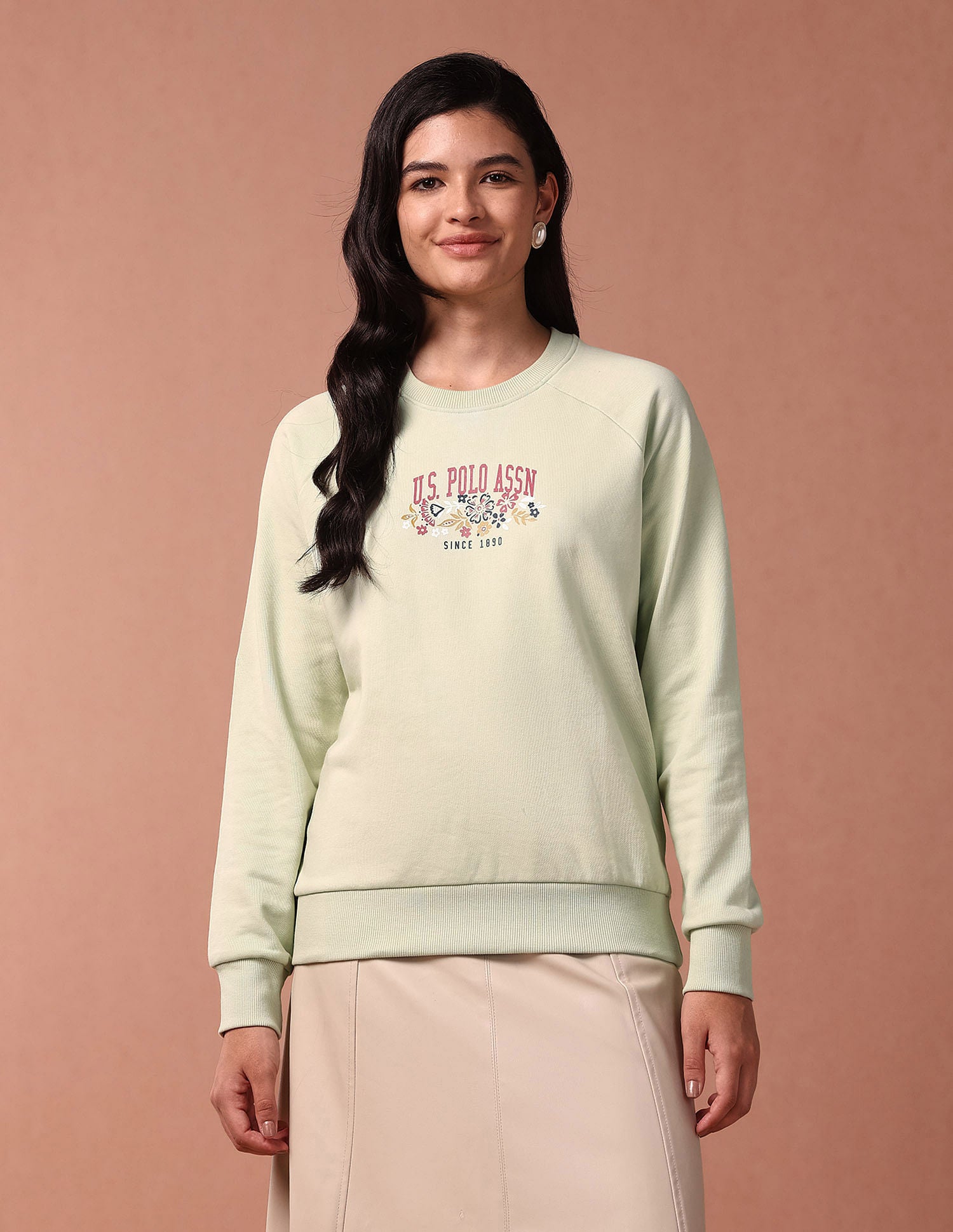 Brand Print Raglan Sweatshirt Mint - U.S. Polo Assn. India | Large
